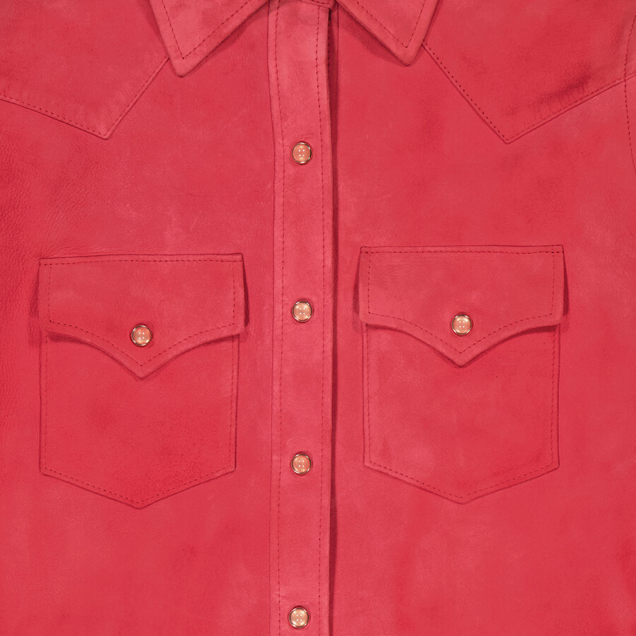 Chloe Scarlet Red Suede Long-Sleeve Shirt, Brand Size 36 (US Size 4) - 7