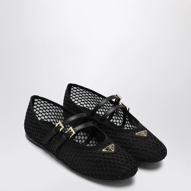 Prada Black Mesh Ballerina With Triangle Logo Women - 1
