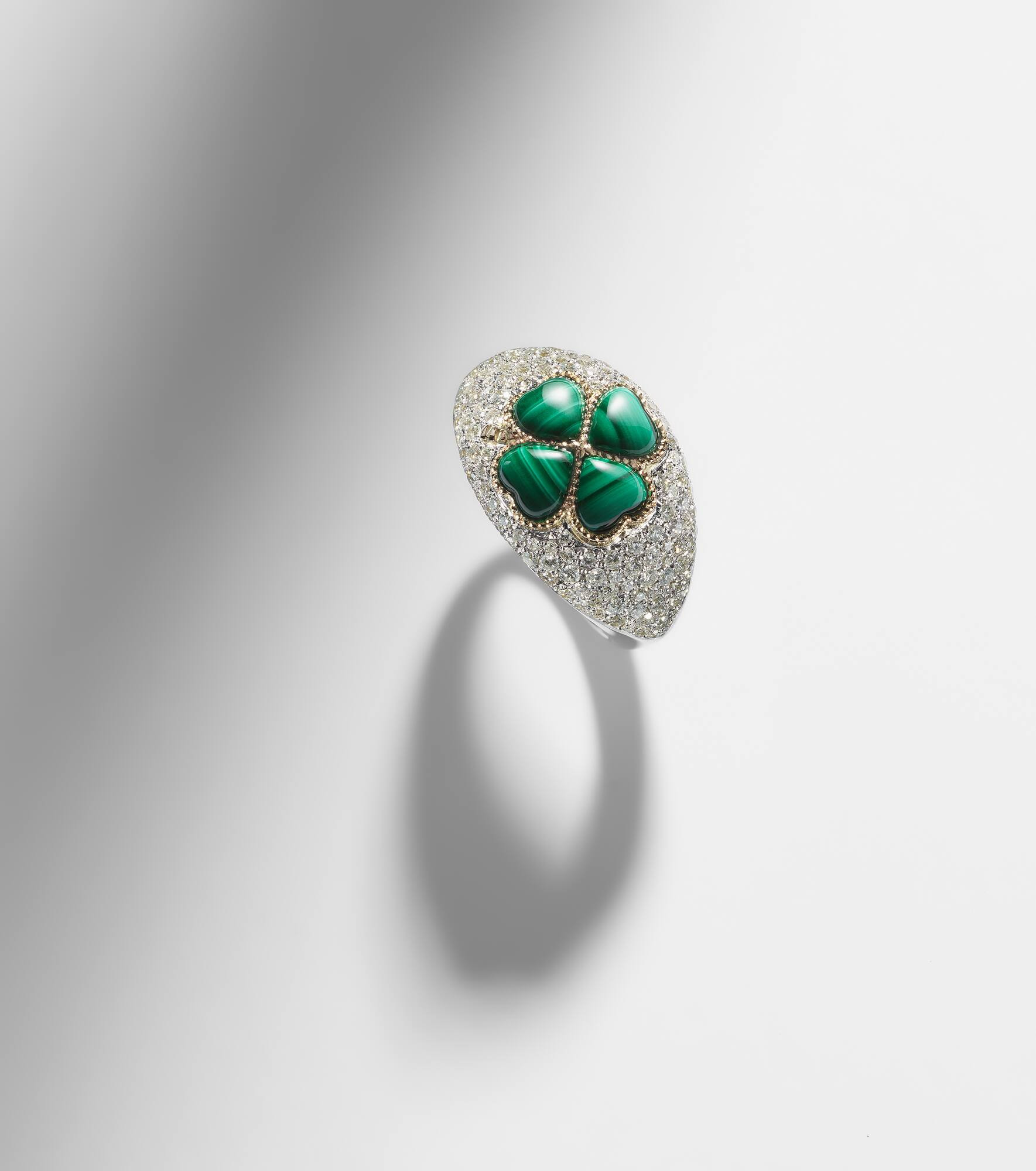 9kt gold ring with diamonds and malachite - 5