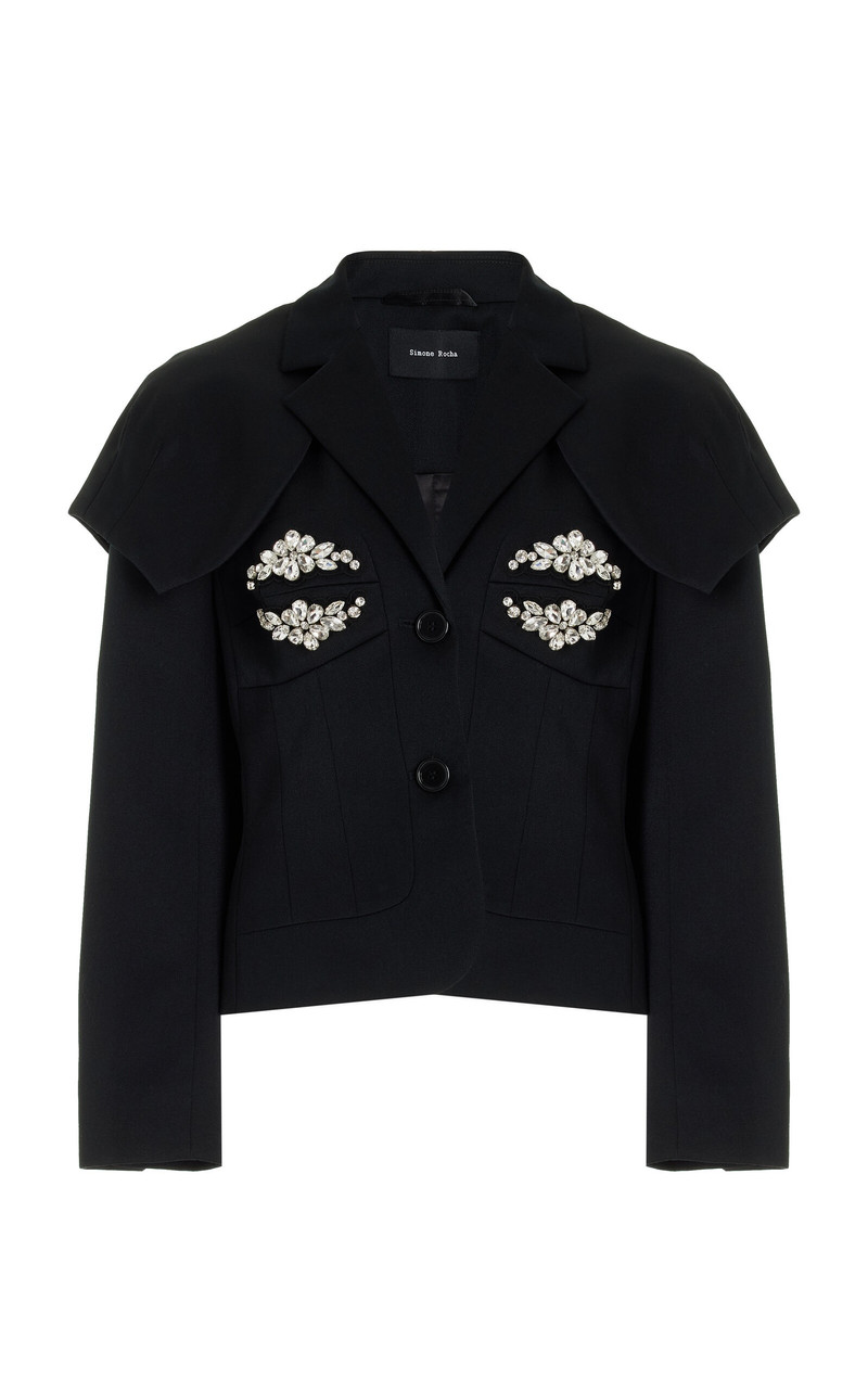 Embellished Wool-Blend Blazer black 1