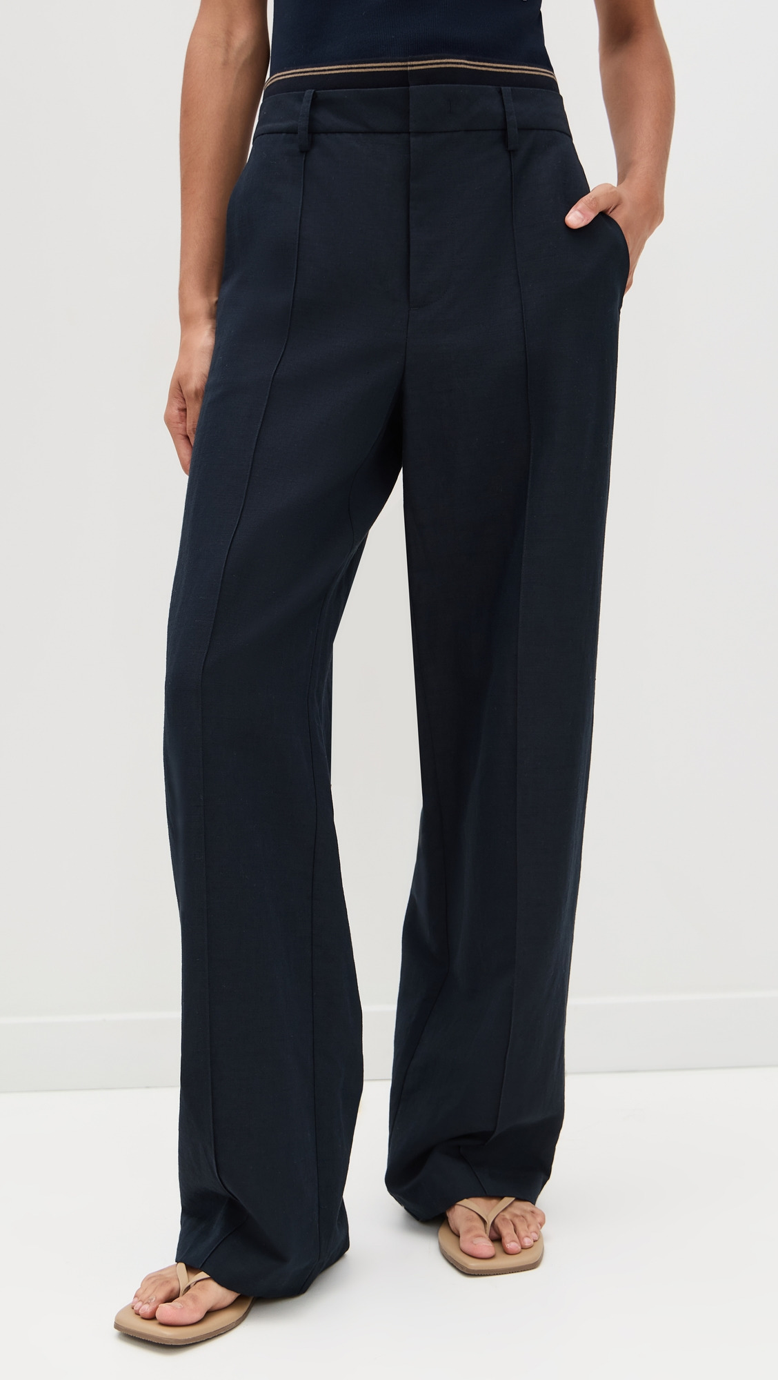 High Waist Rib Trim Trousers - 6