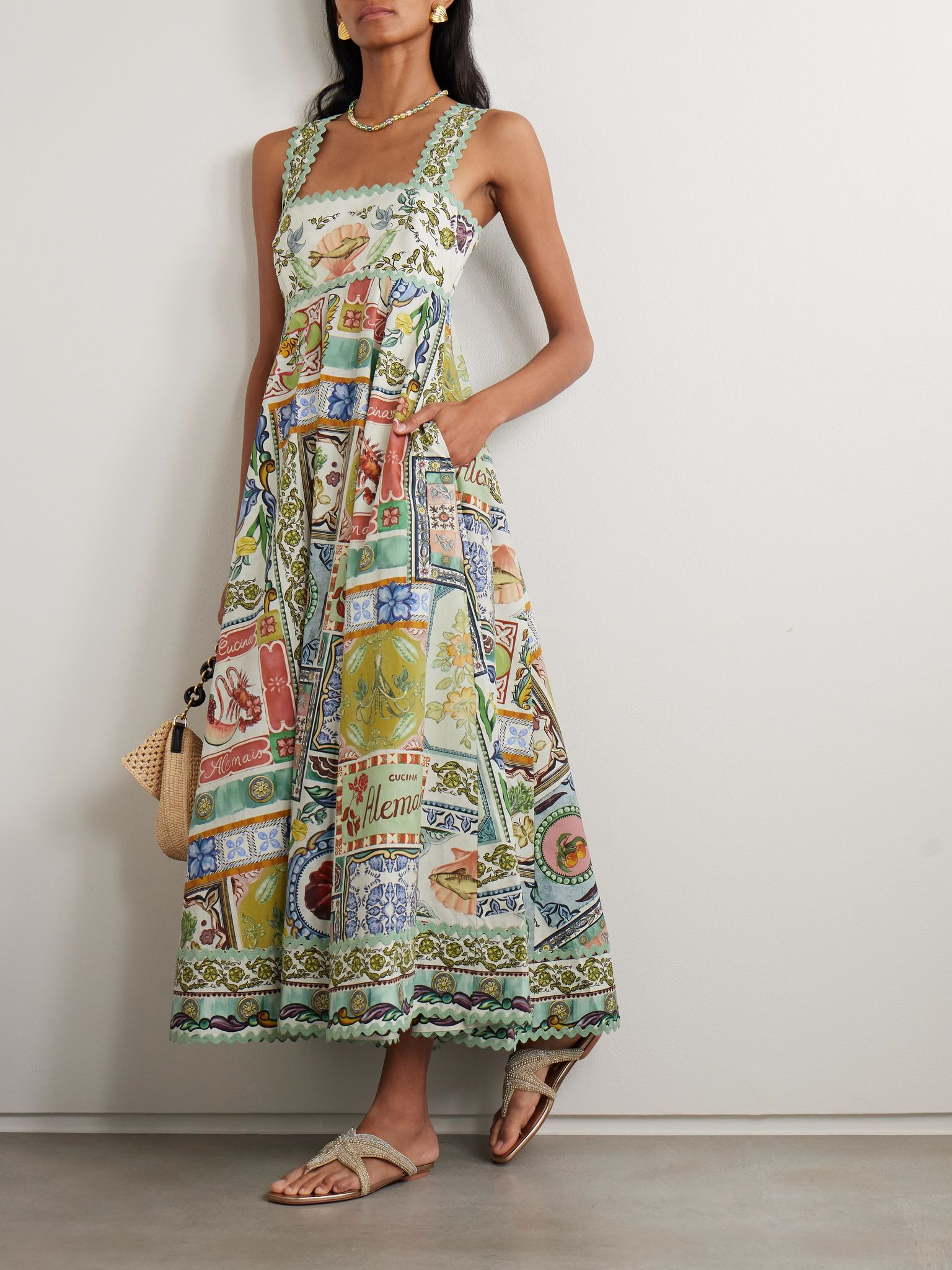 Tommasina ric rac-trimmed printed cotton-poplin maxi dress Multi - 2