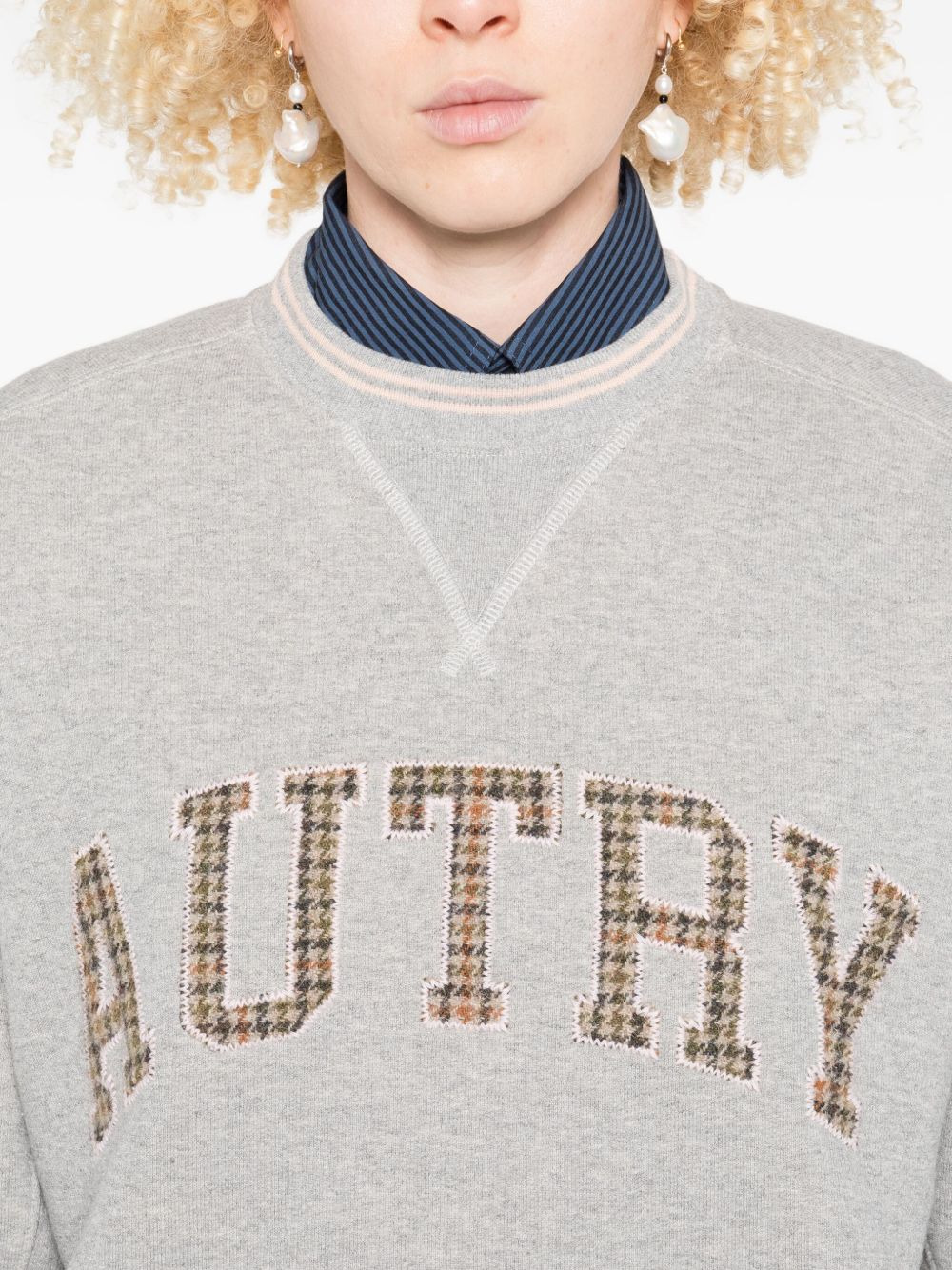 check-pattern embroidered sweatshirt - 5