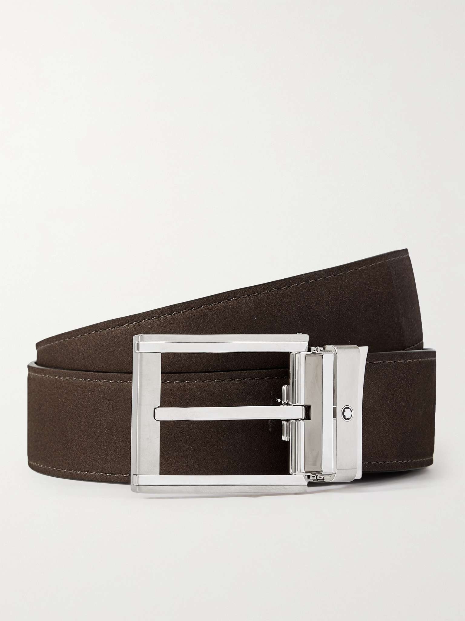 3.5cm Reversible Suede and Pebble-Grain Leather Belt - 5