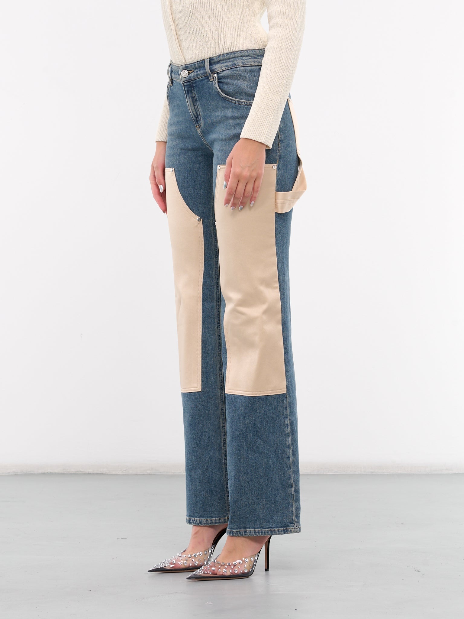 Satin Paneled Denim Jeans - 2