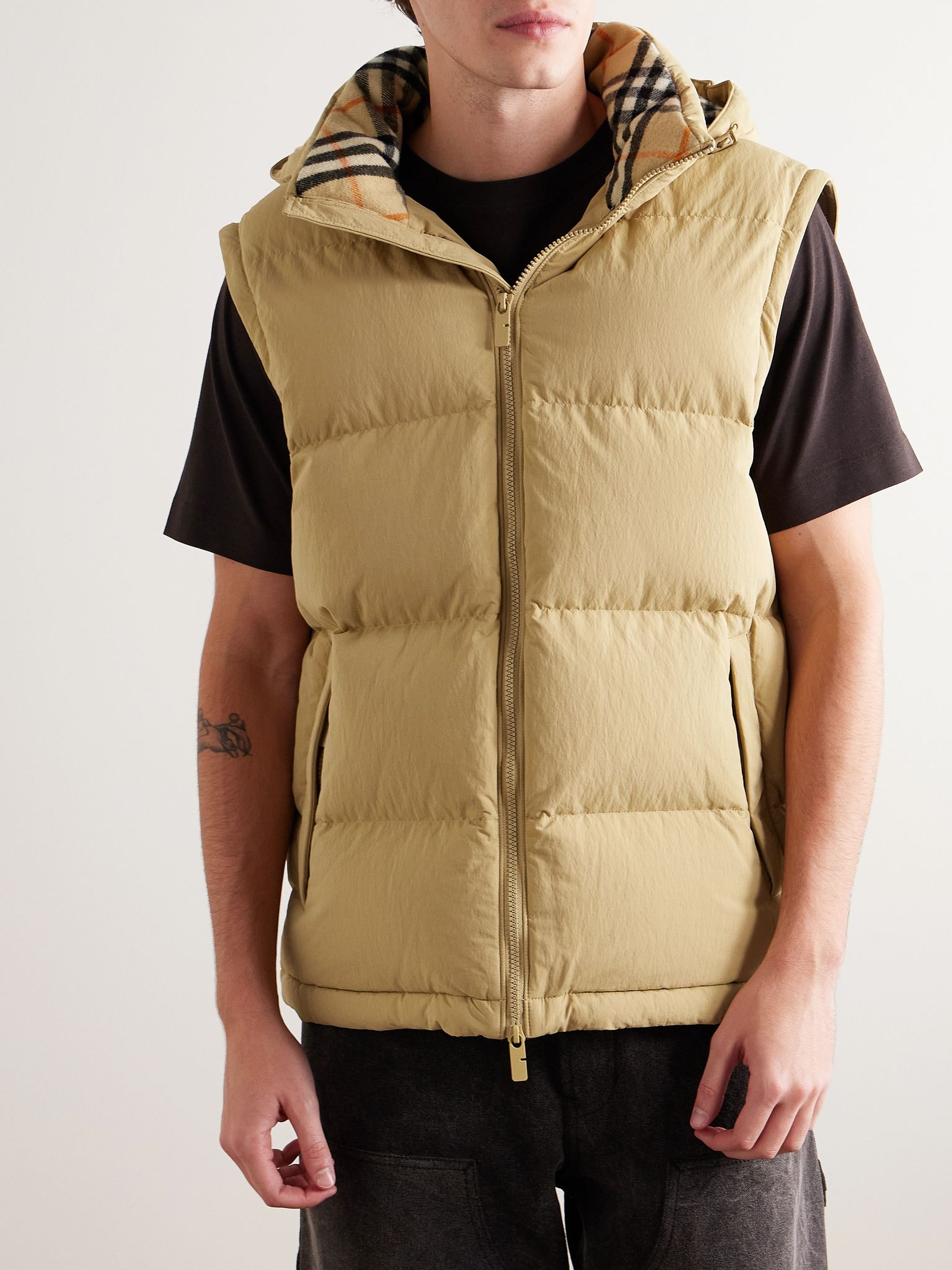 Convertible Quilted Shell Hooded Down Jacket Beige - 6