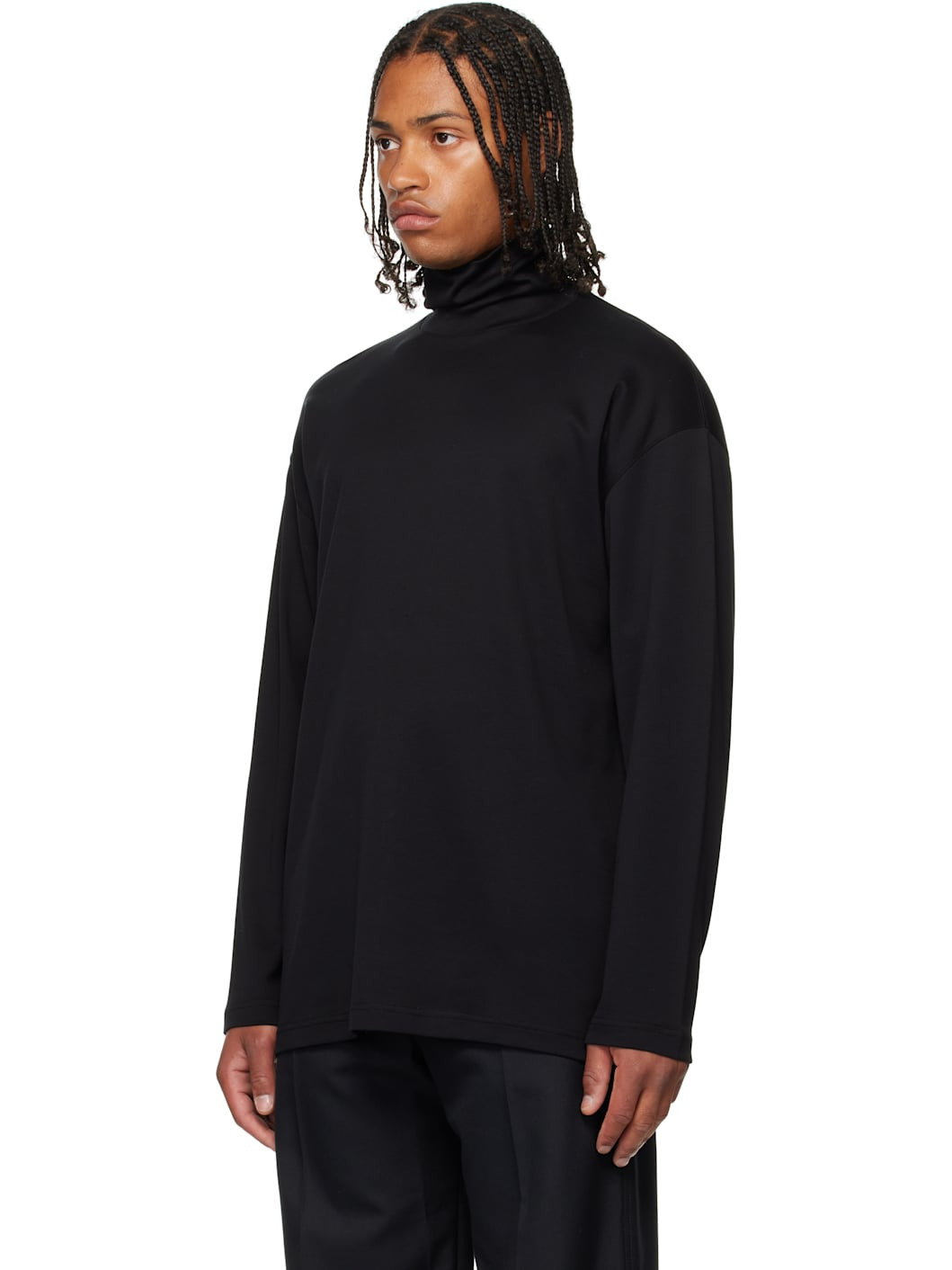 Black Relaxed Mock Neck T-shirt - 4