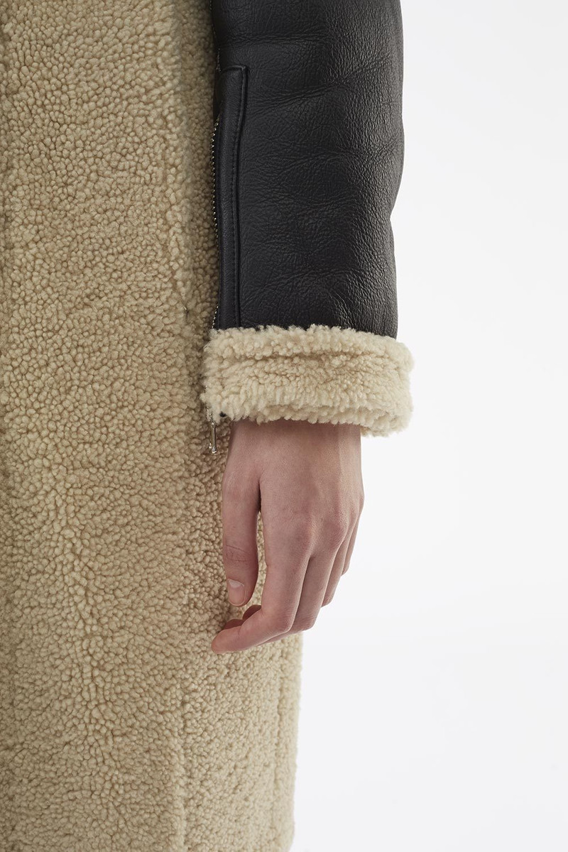 Collarless Shearling Coat 4