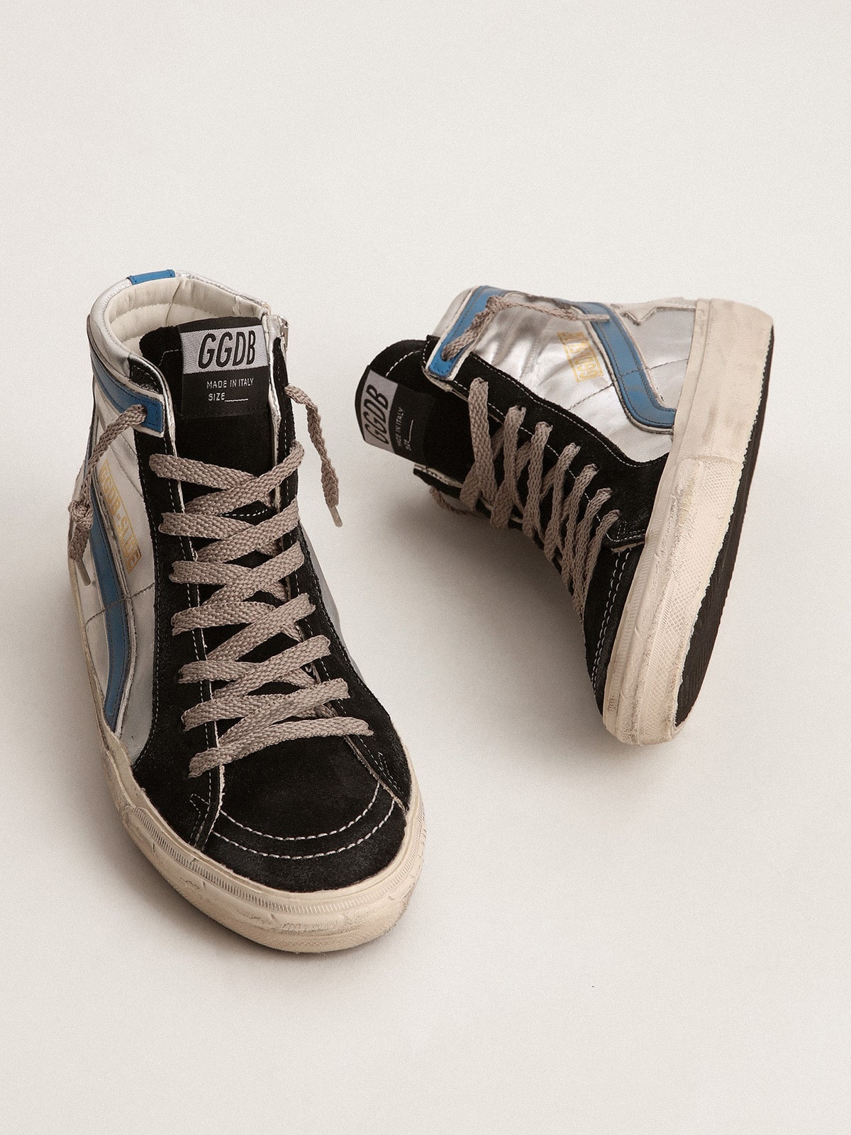 Slide in silver metallic leather with white leather star - 2