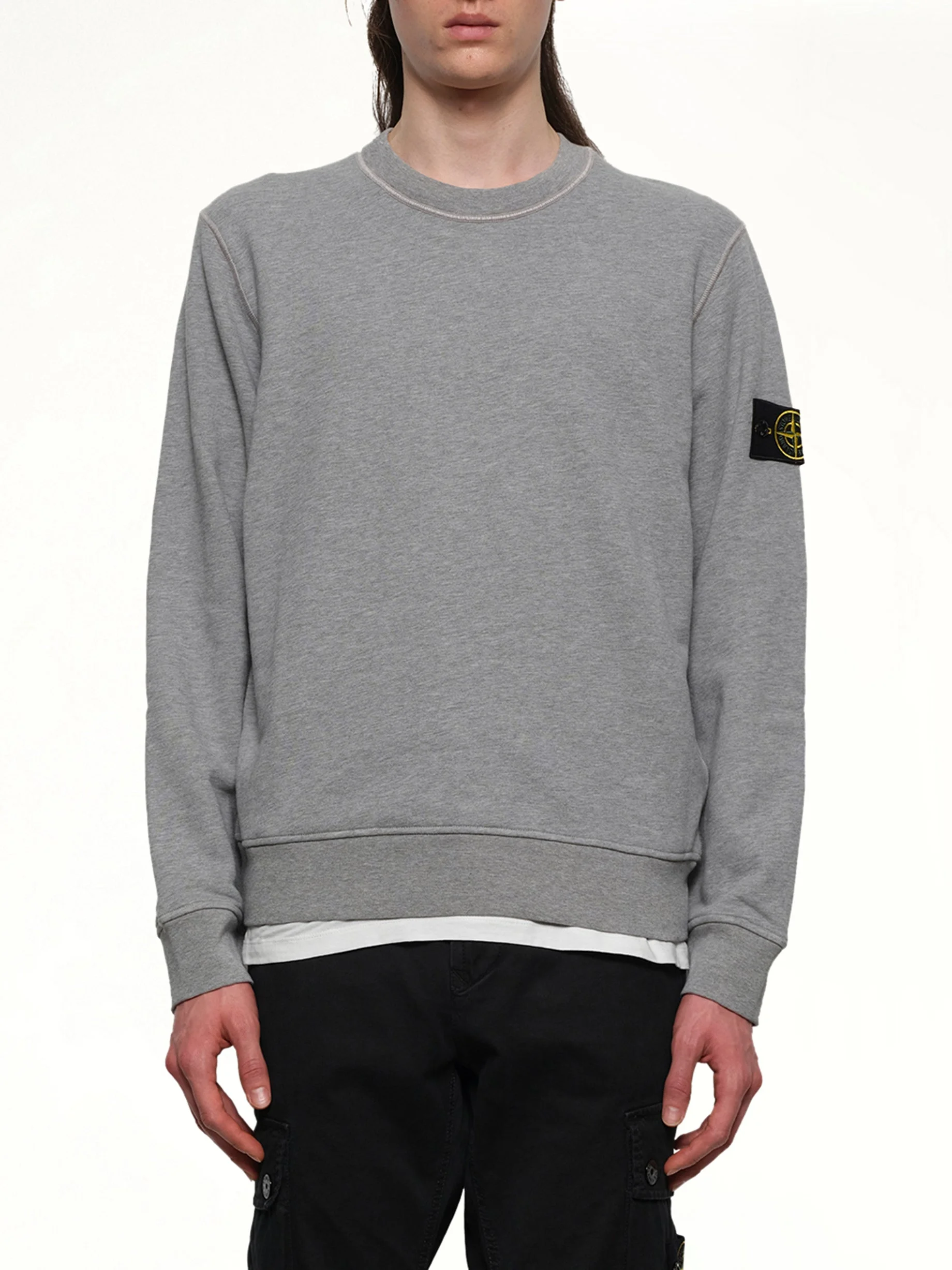 610006 Washed Cotton Sweatshirt in Melange Grey - 1