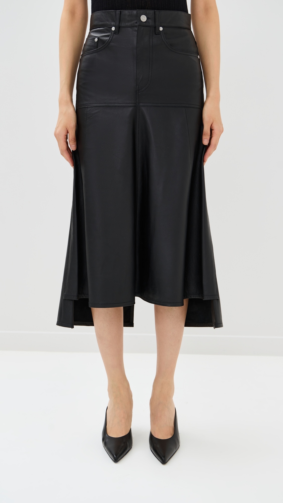 Panelled Leather Flare Skirt - 6