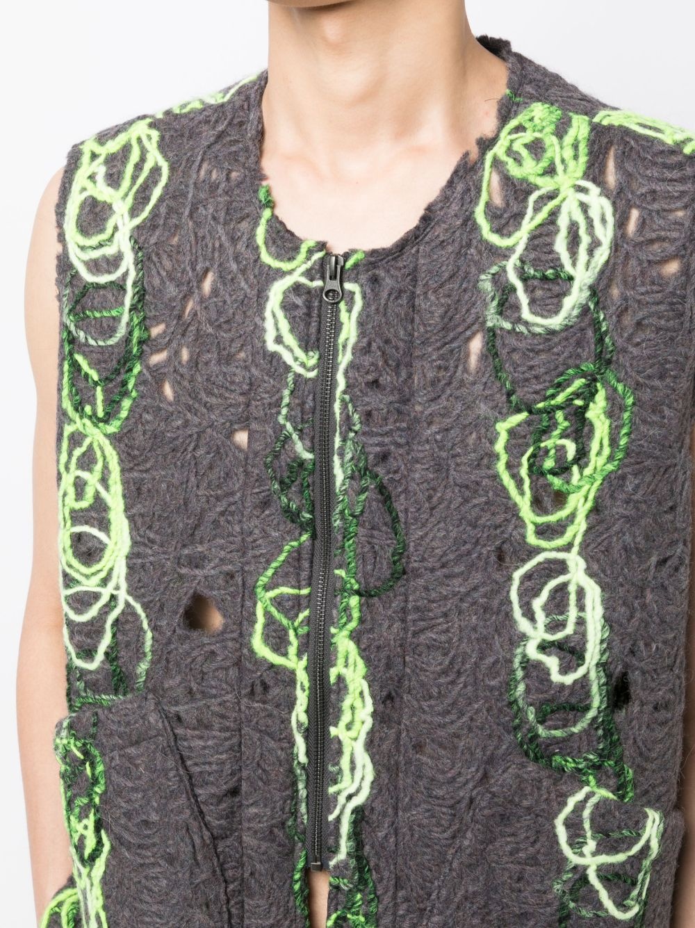 open-knit distressed zipped waistcoat - 5