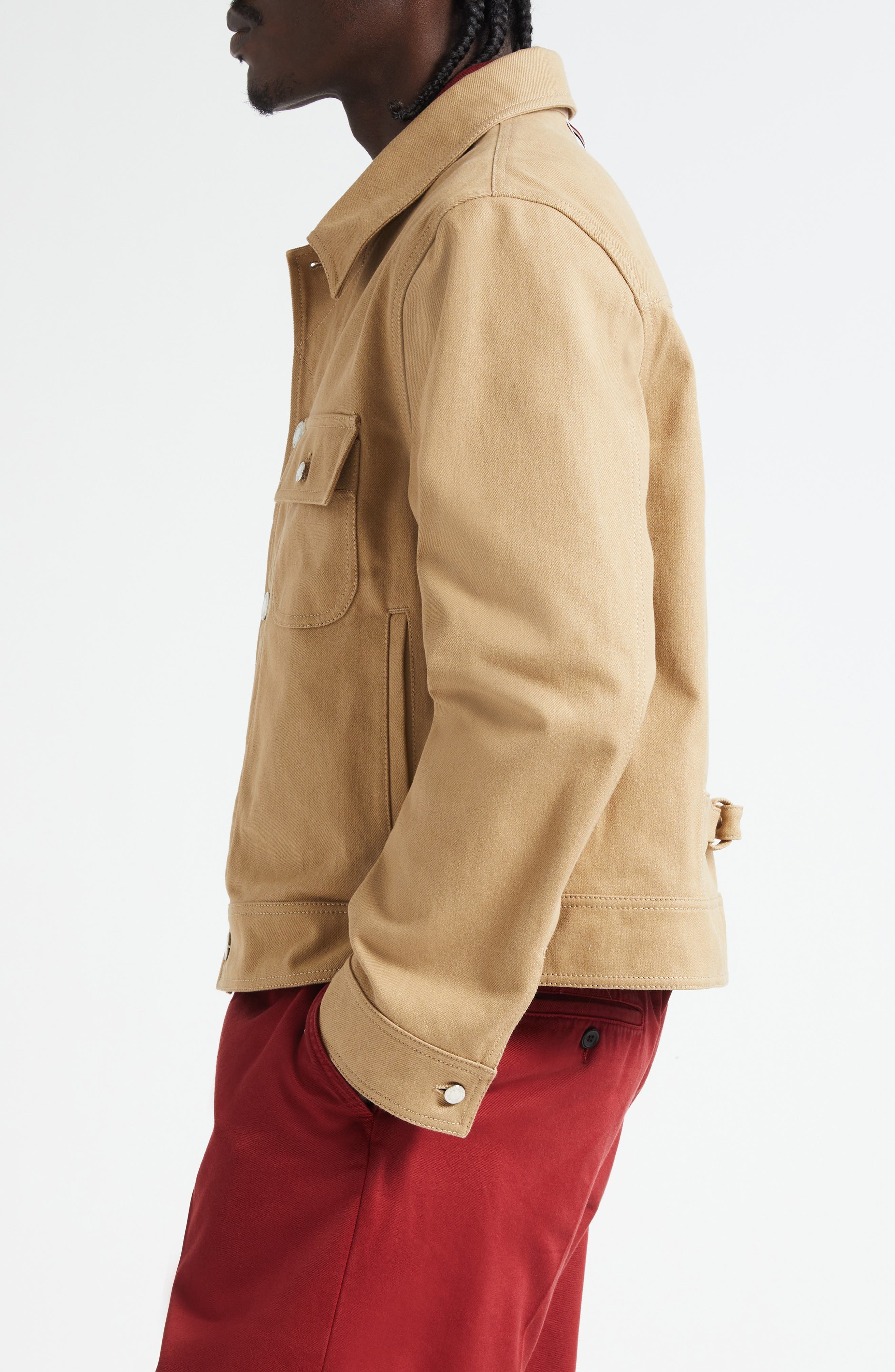 Thom Browne Backstrap Denim Utility Jacket in Khaki at Nordstrom - 4