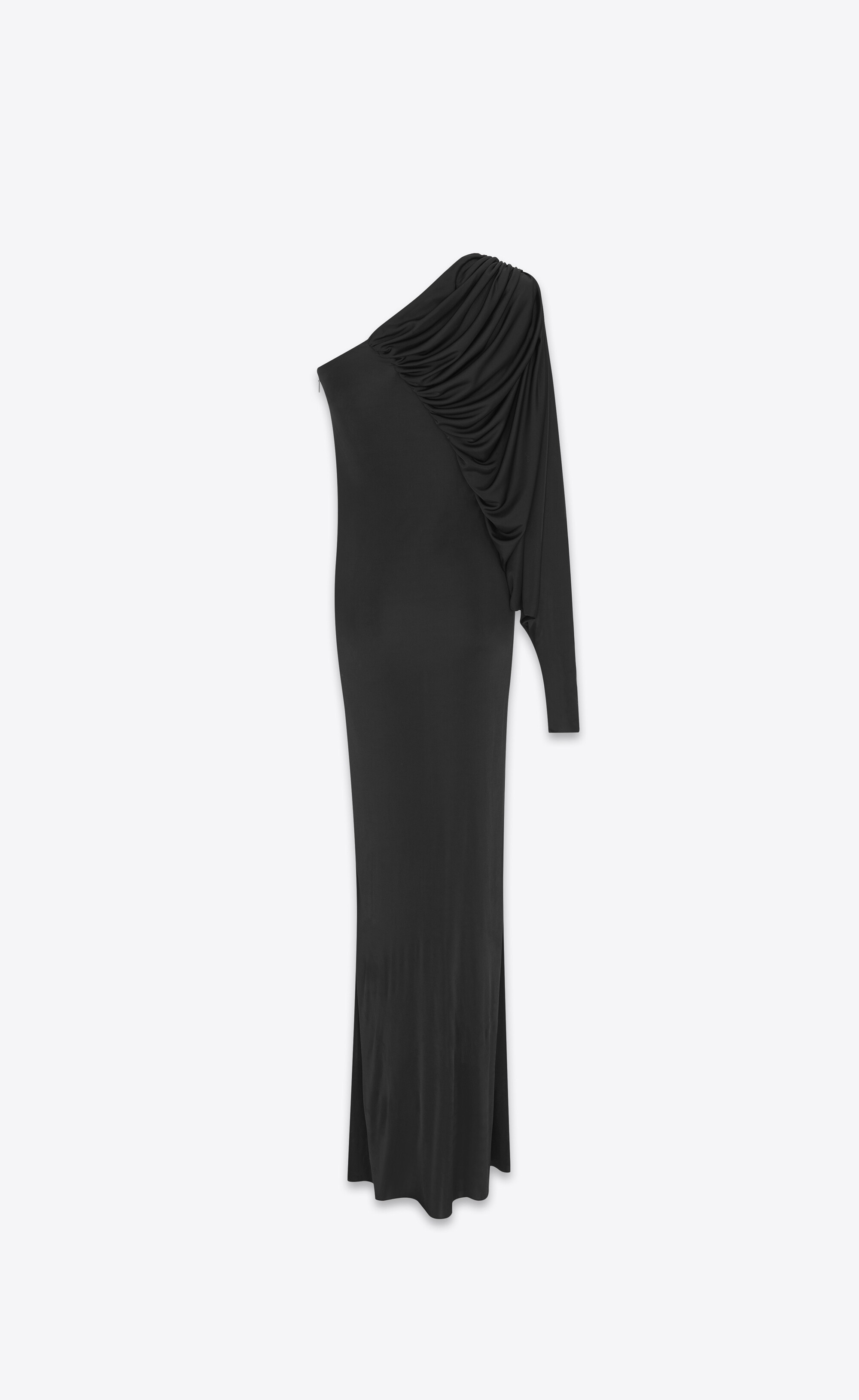 one shoulder long dress in shiny jersey - 3