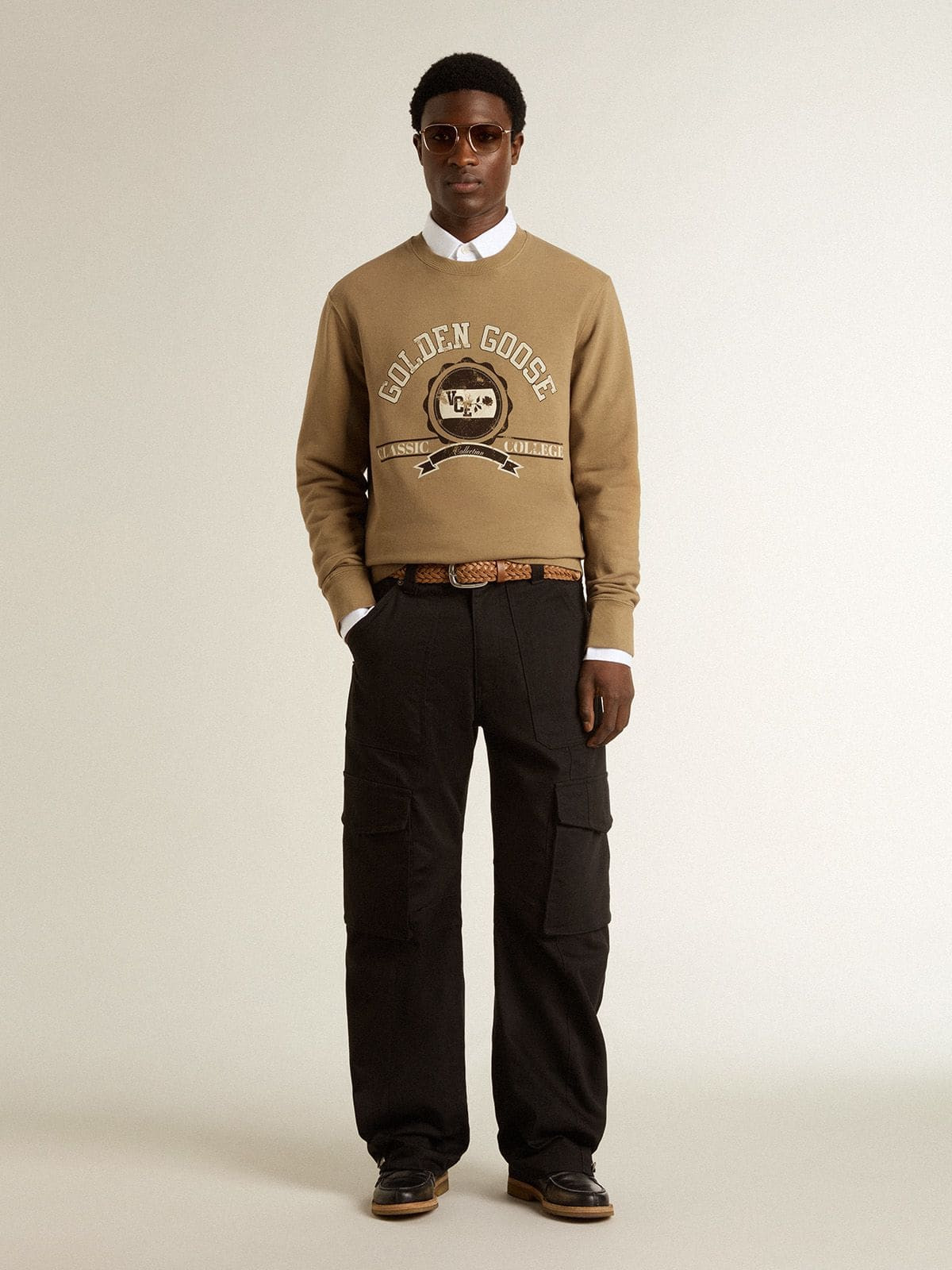 Men's beige cotton sweatshirt with print on the front - 3
