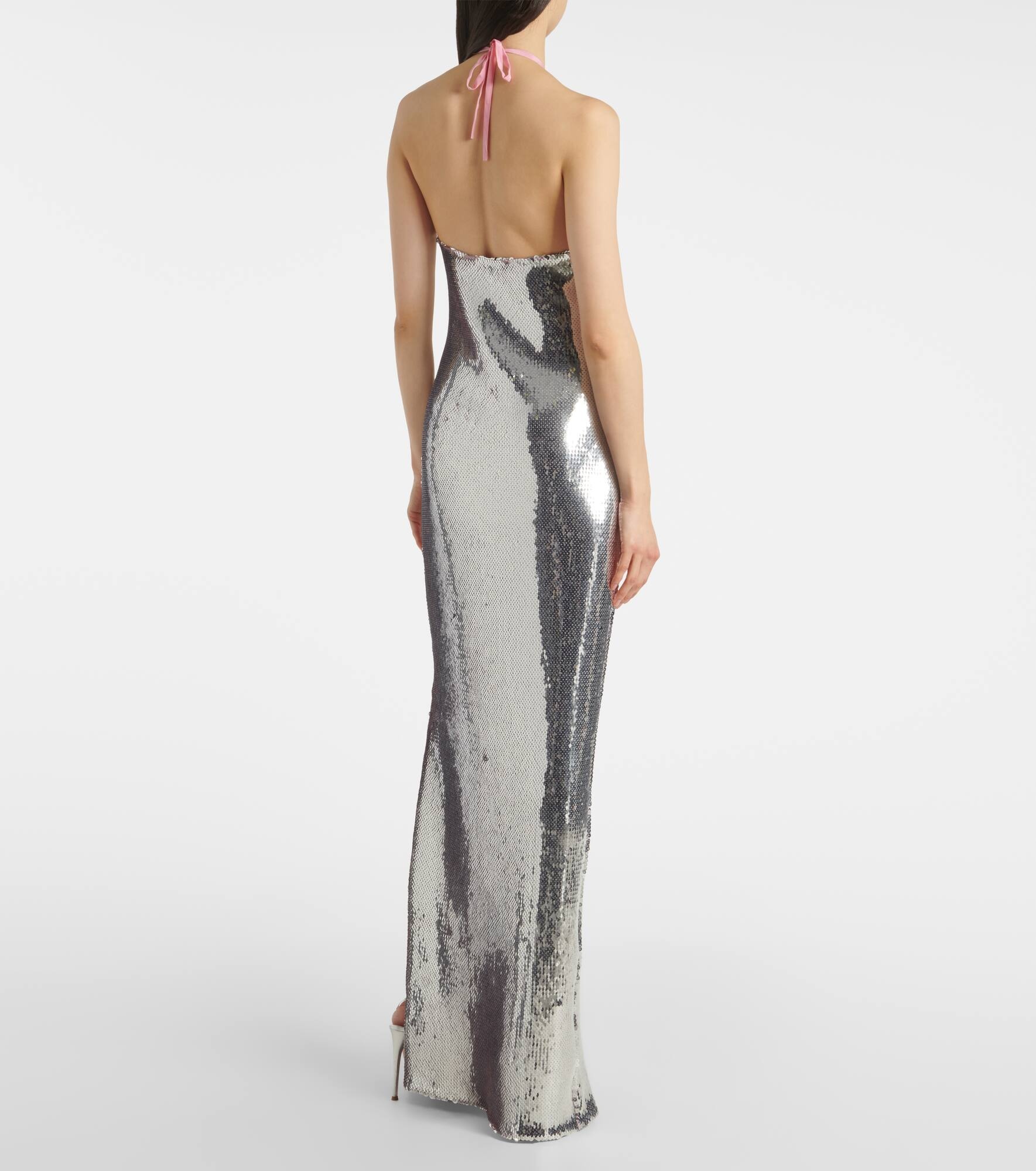 Floral-appliqué sequined gown - 3
