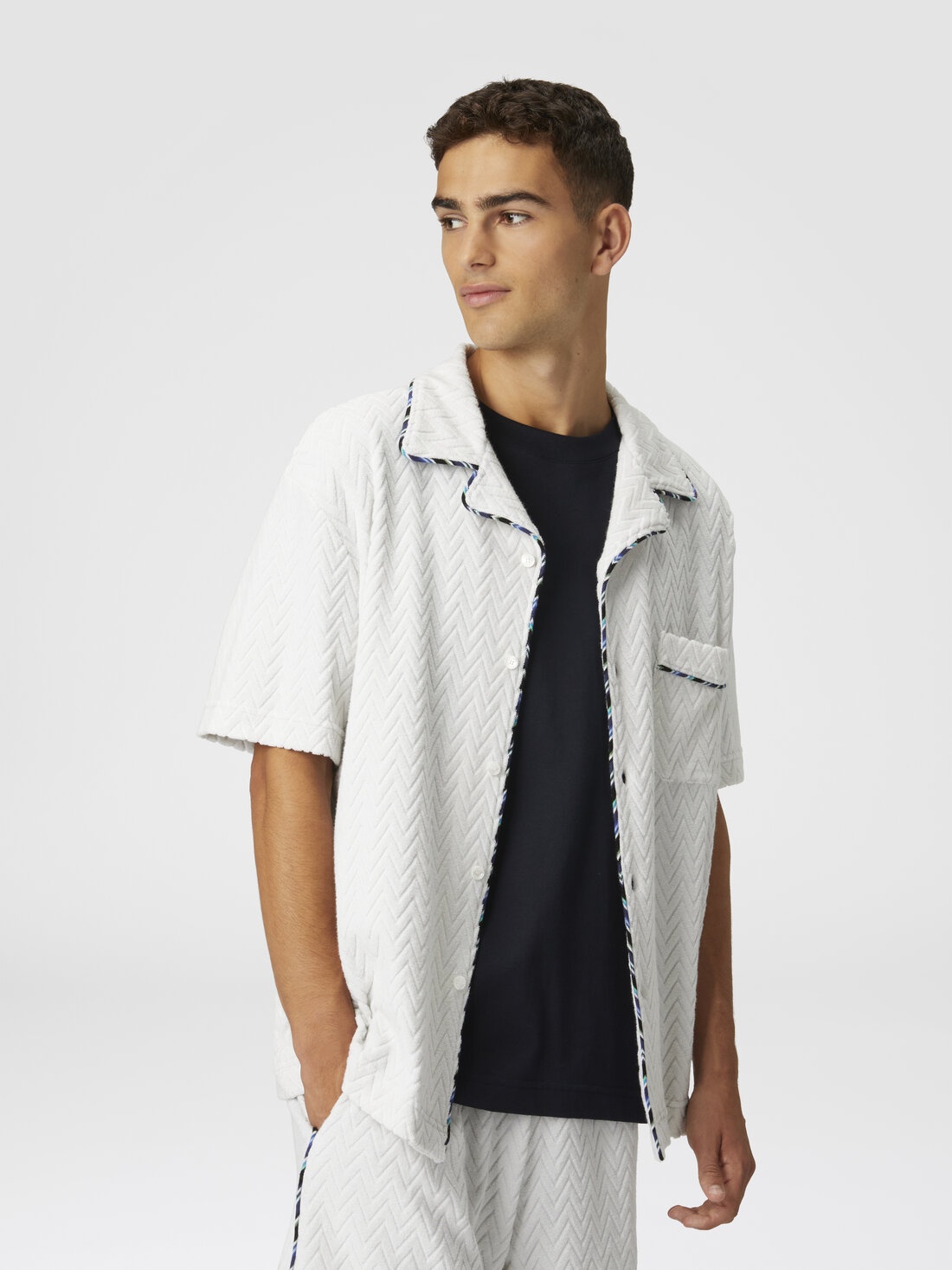 Bowling shirt in zig zag cotton terry with contrasting profiles - 4