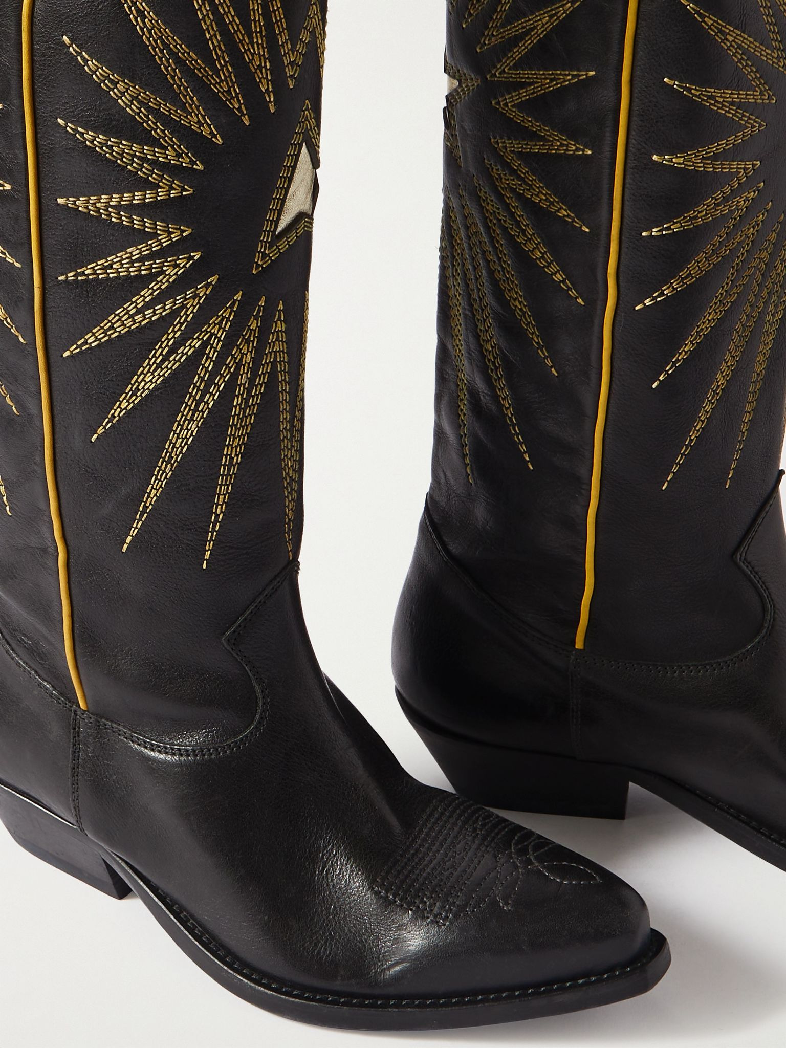 Wish Star embroidered distressed leather cowboy boots Black - 4
