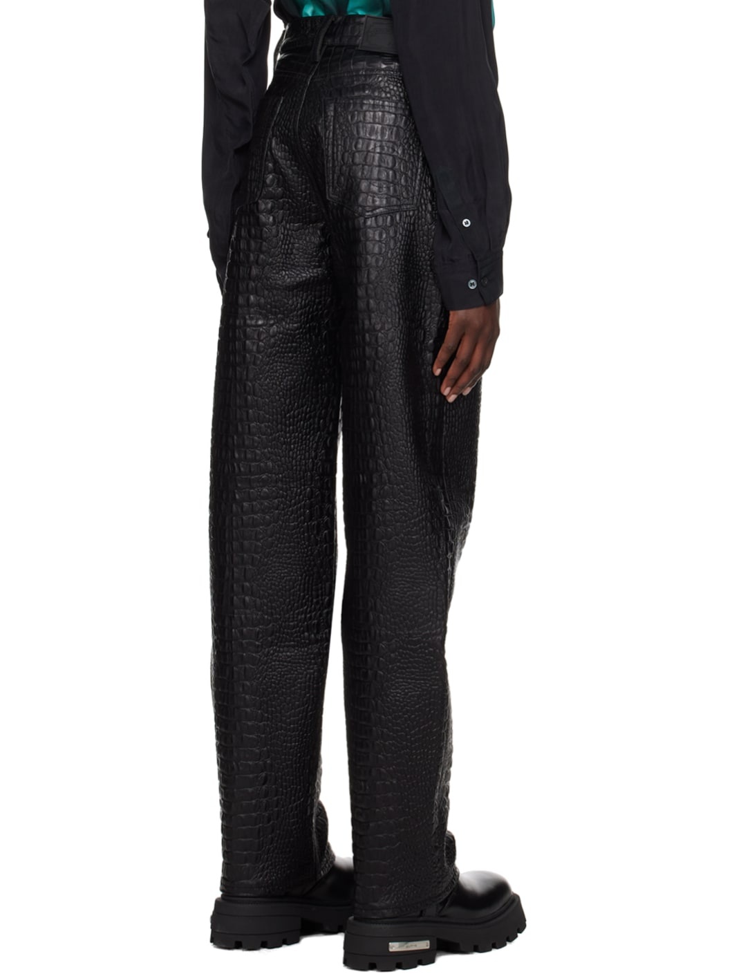 Black Benz Faux-Leather Jeans - 3