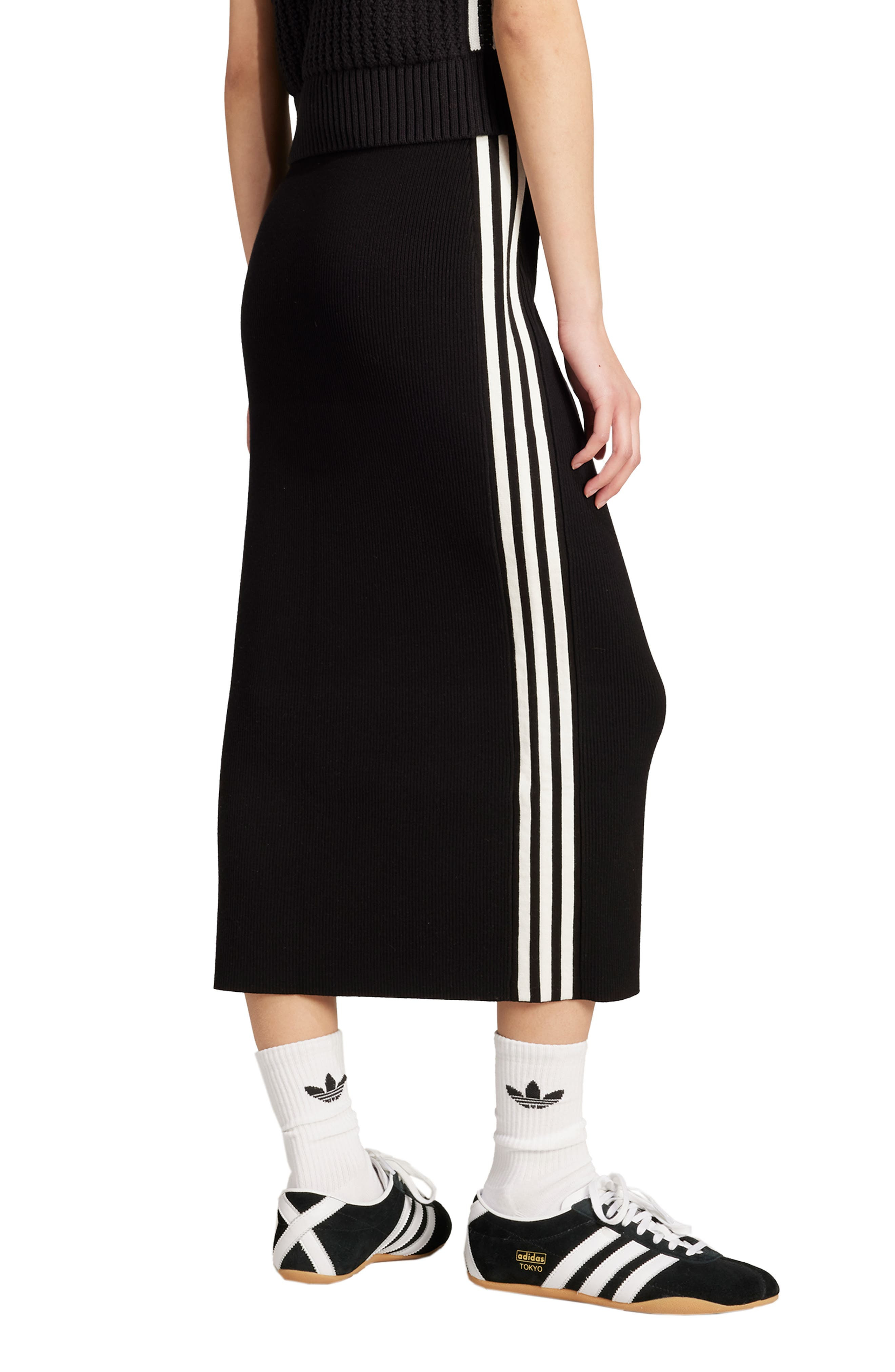 adidas 3-Stripes Knit Midi Skirt in Black at Nordstrom - 2