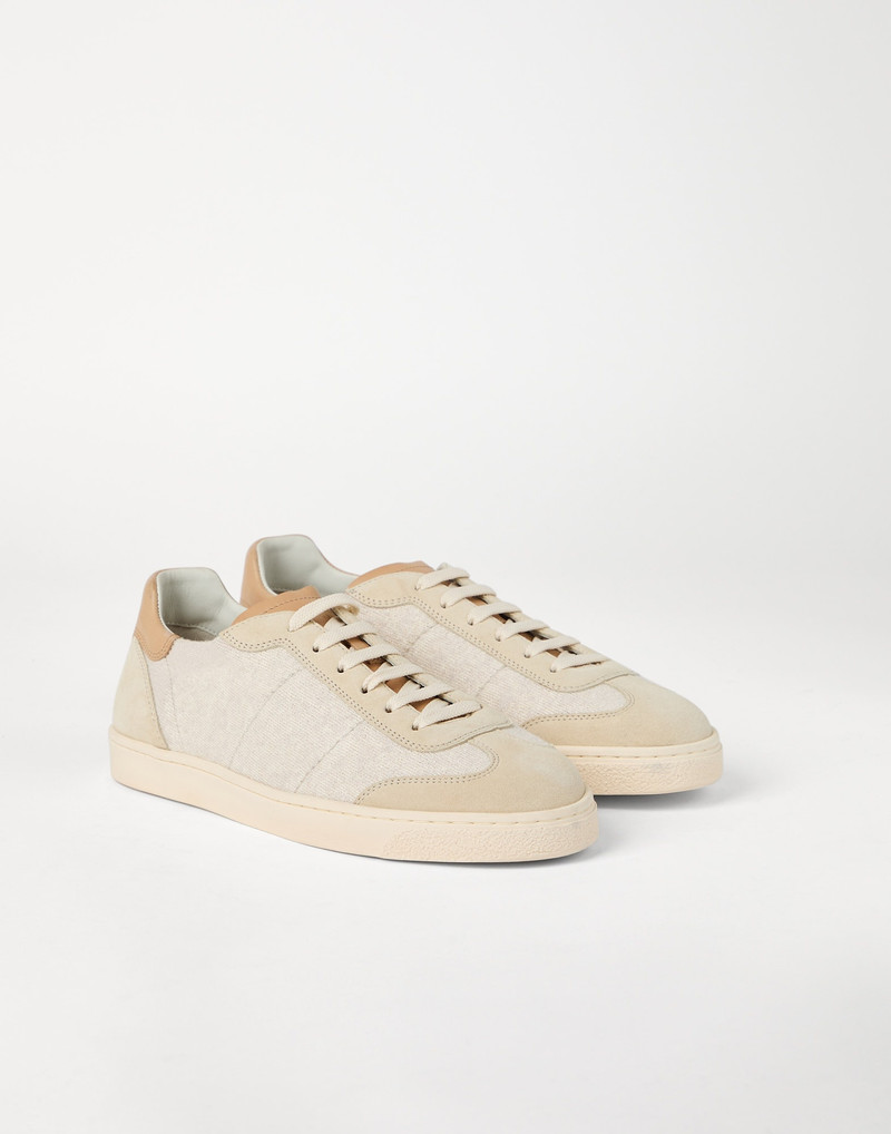 Cotton knit, washed suede and soft calfskin sneakers 1
