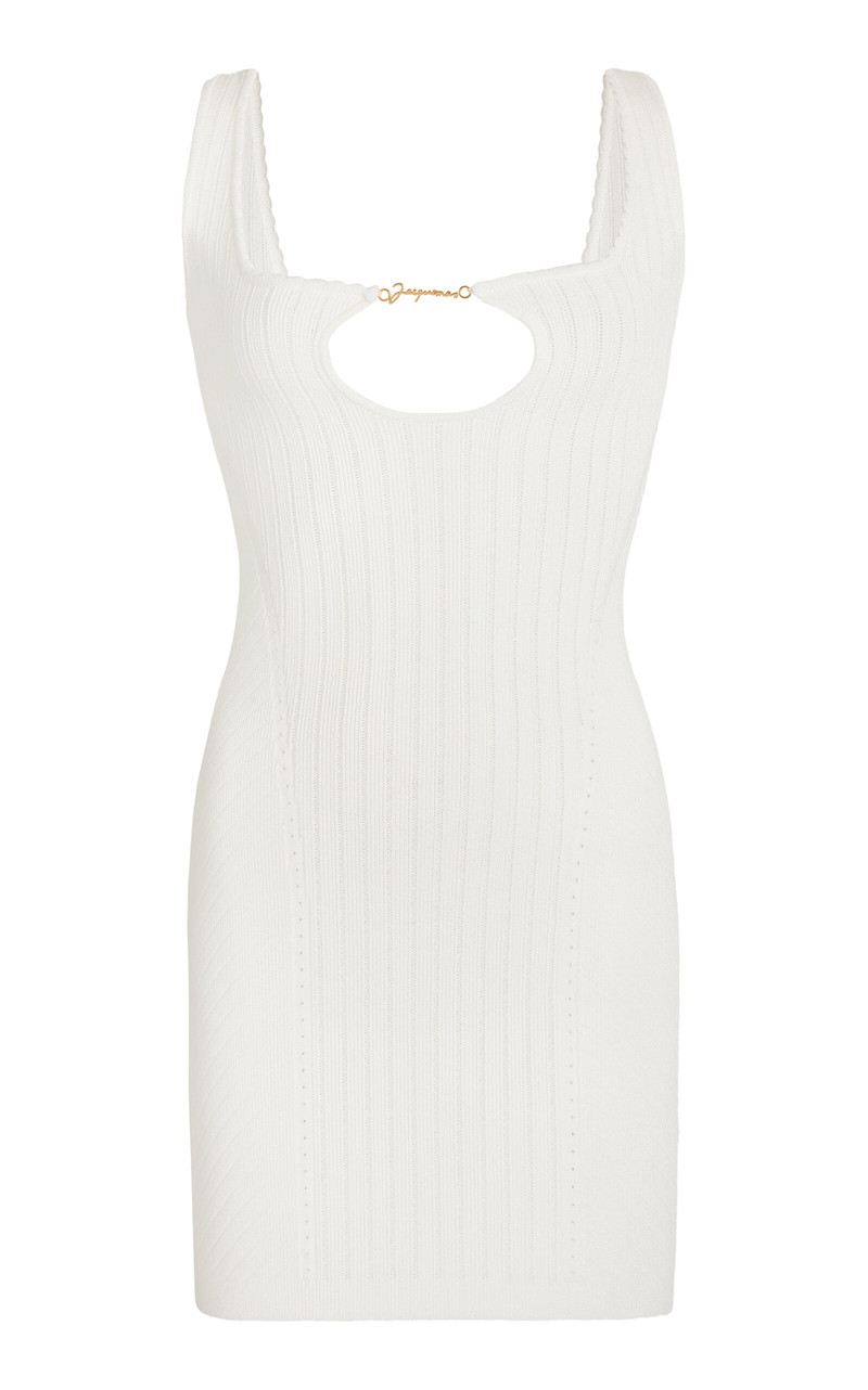 Sierra Charm-Detailed Ribbed-Knit Mini Dress ivory - 1
