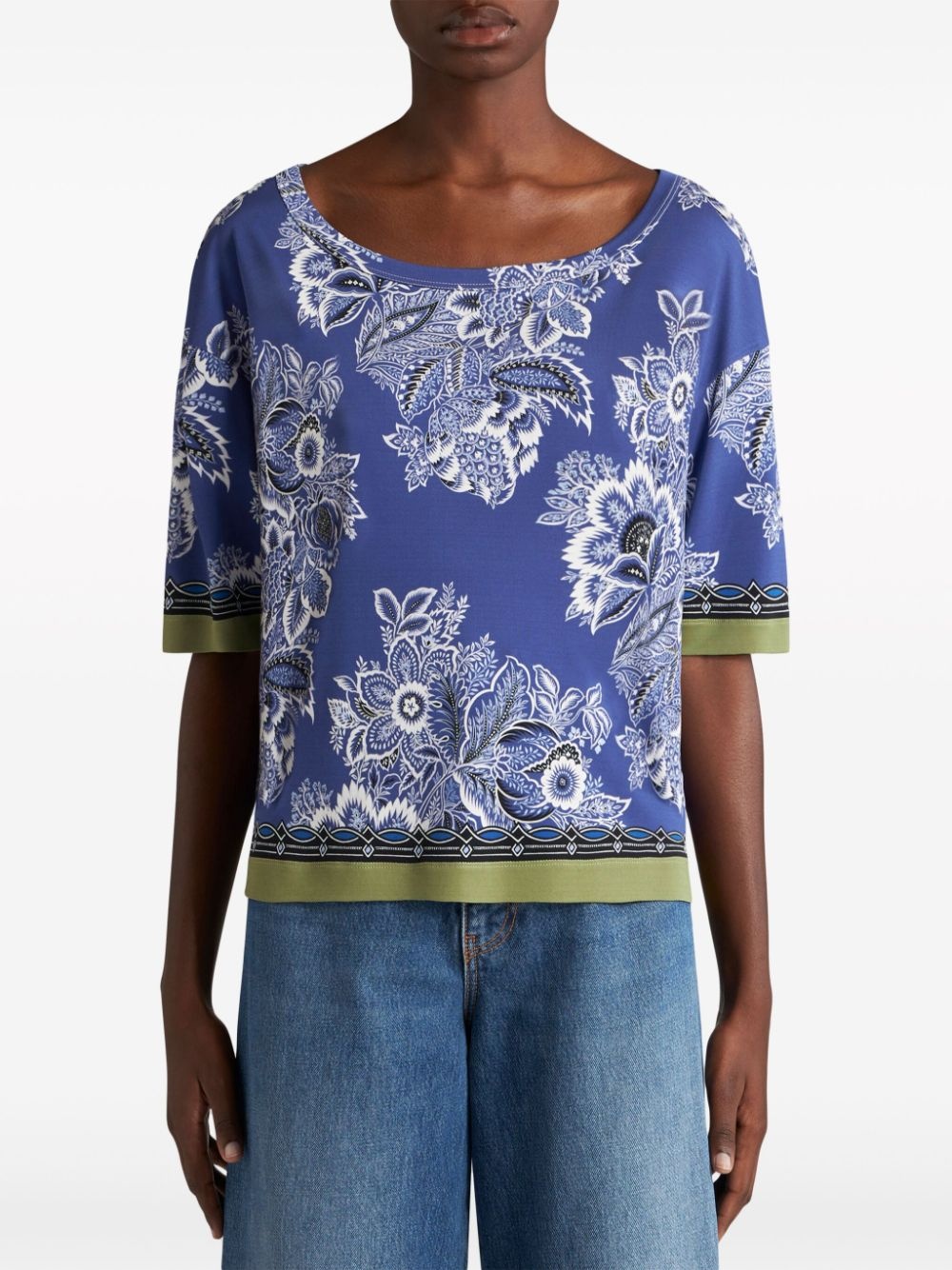 floral-print contrasting-trim blouse - 2