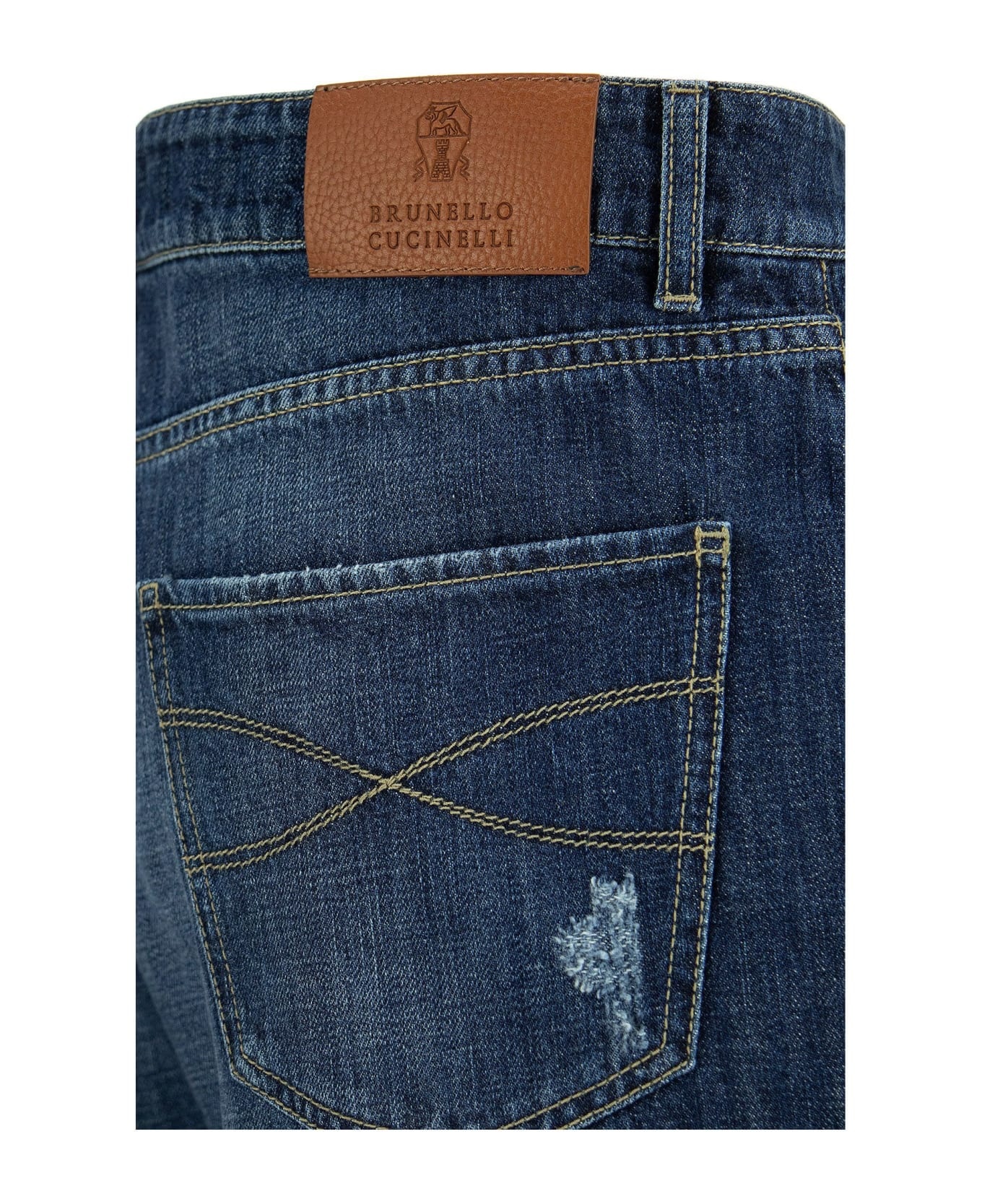 Five-pocket Leisure Fit Trousers In Old Denim With Rips - 4