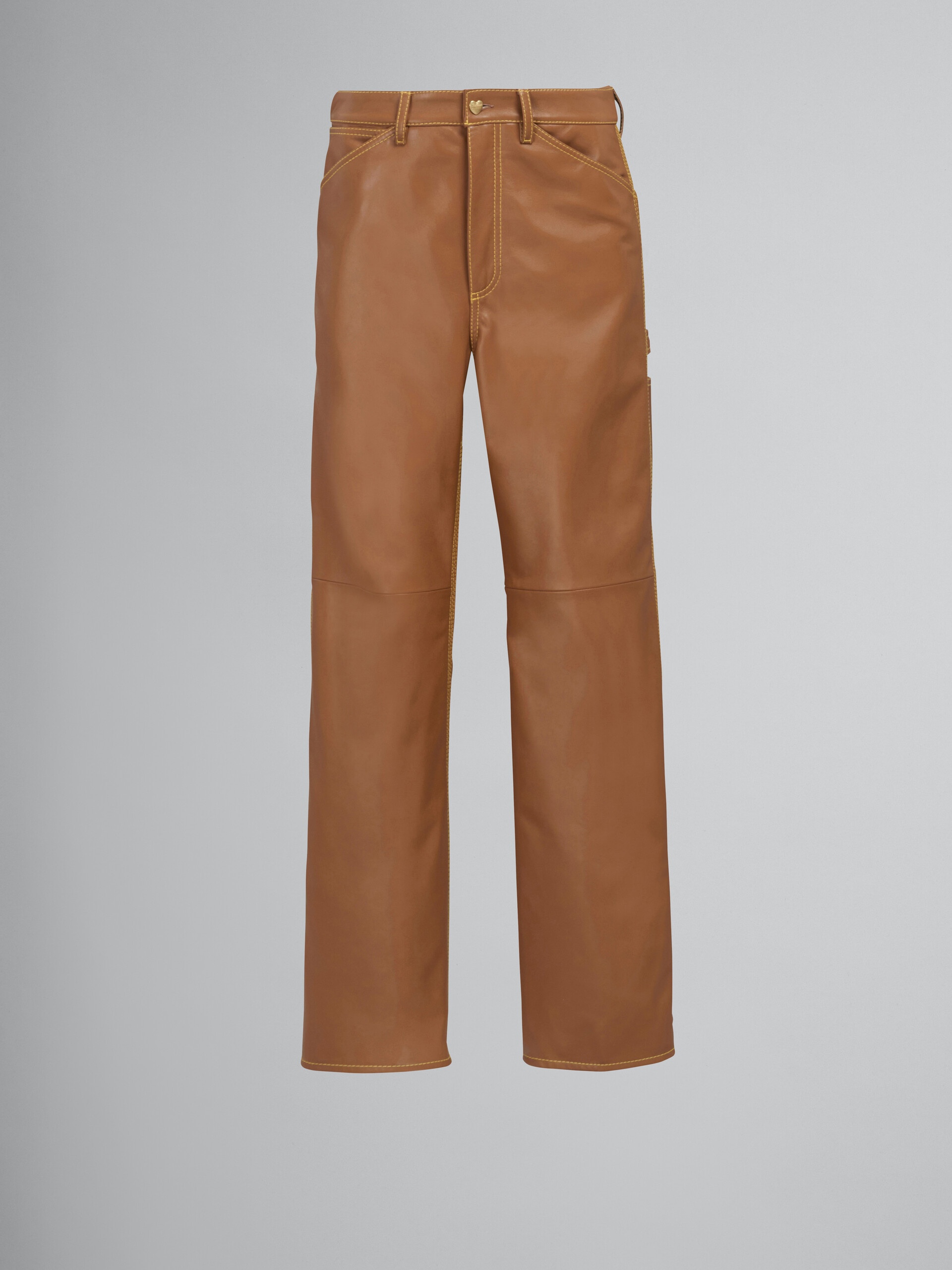 MARNI X CARHARTT WIP - BROWN LEATHER TROUSERS - 1