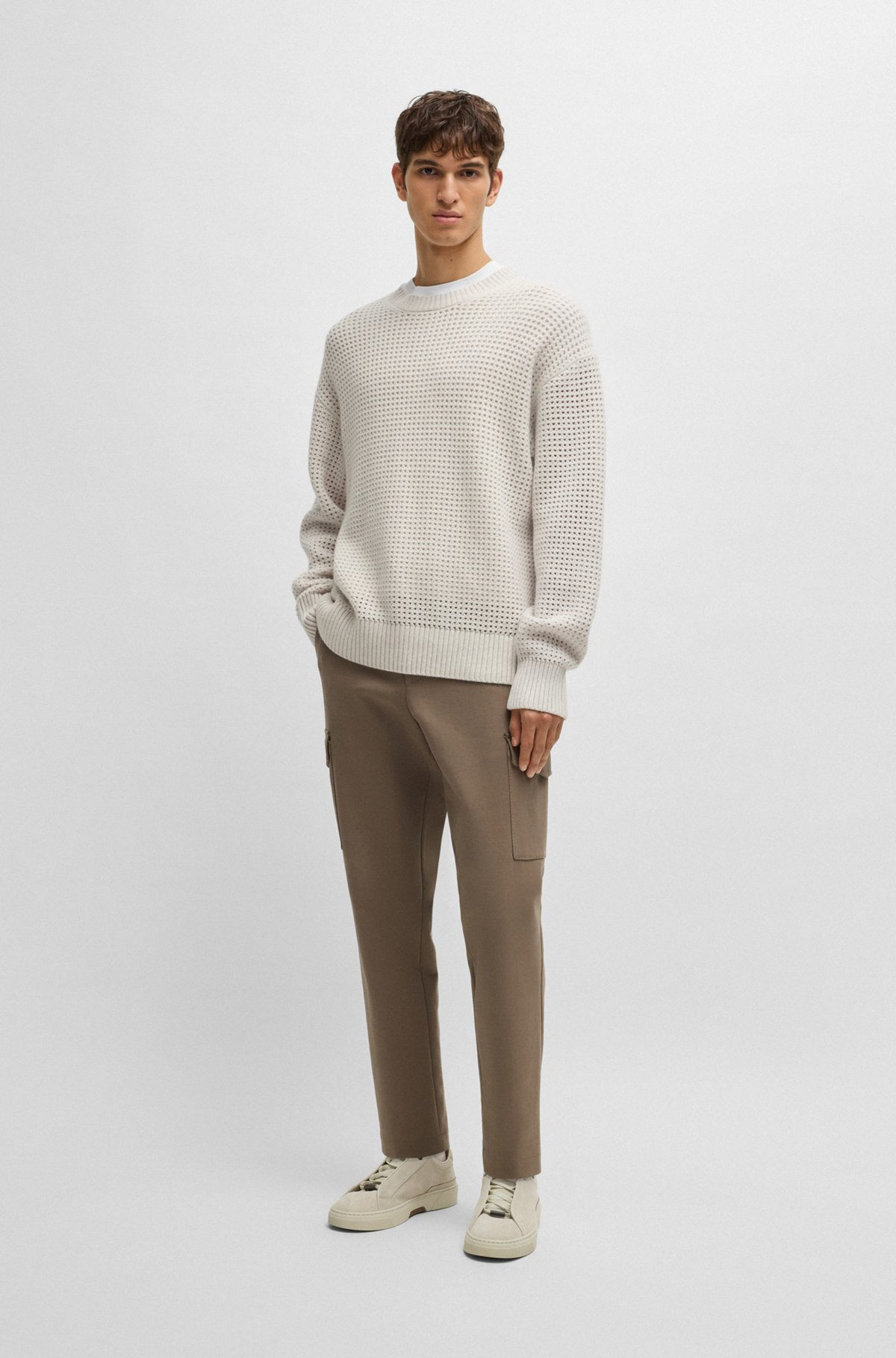 RELAXED-FIT SWEATER IN STRUCTURED WOOL AND CASHMERE - 4