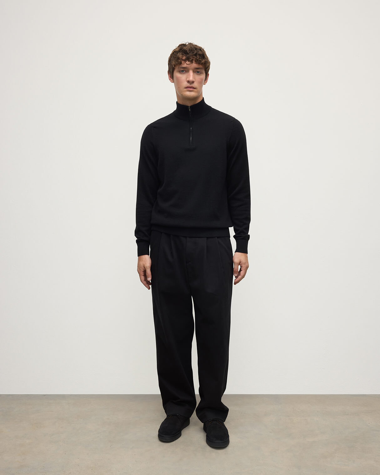Classic Cashmere Black Zip Neck Jumper - 2