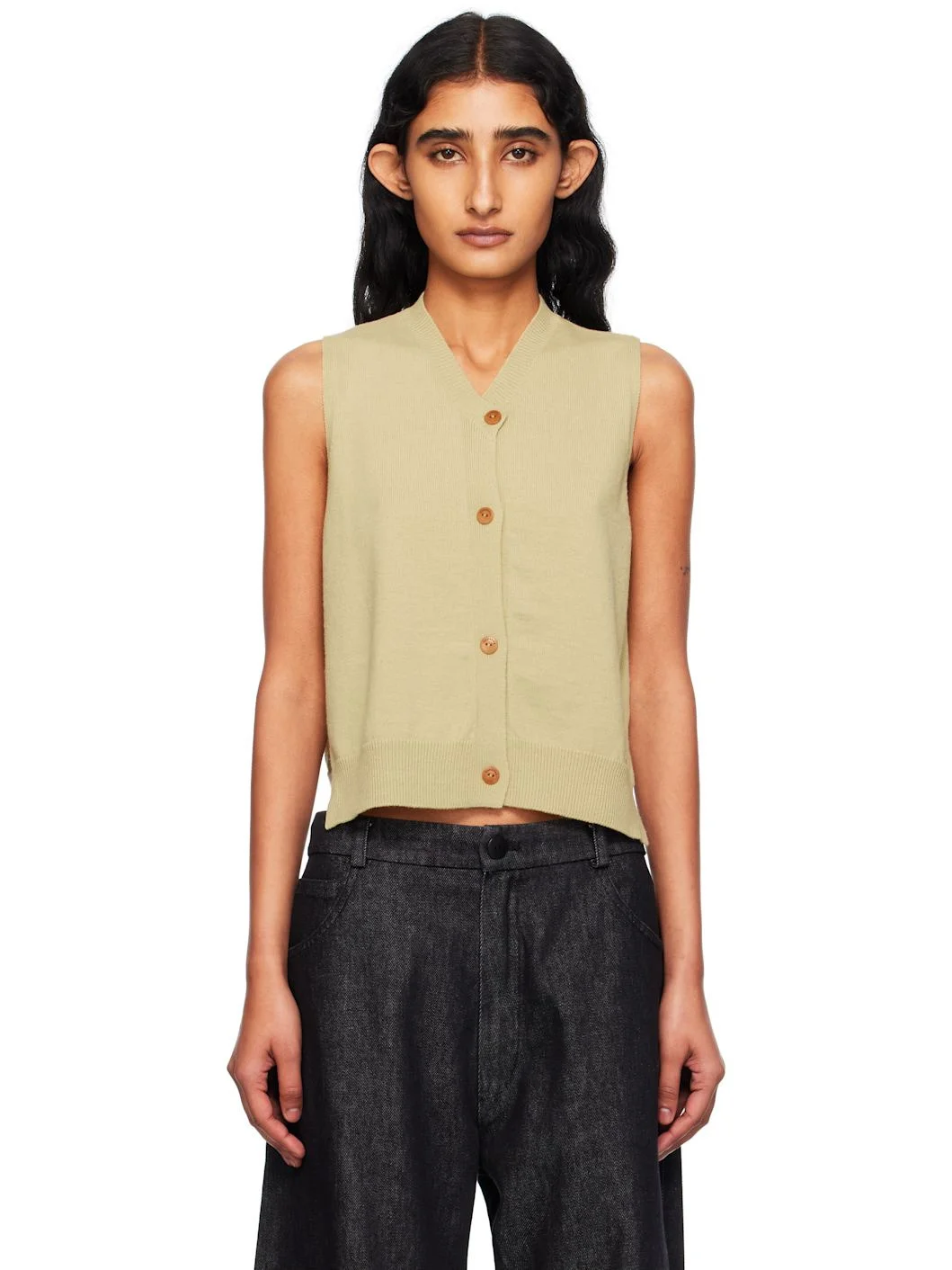 Yellow Merino Wool Waistcoat Cardigan - 1