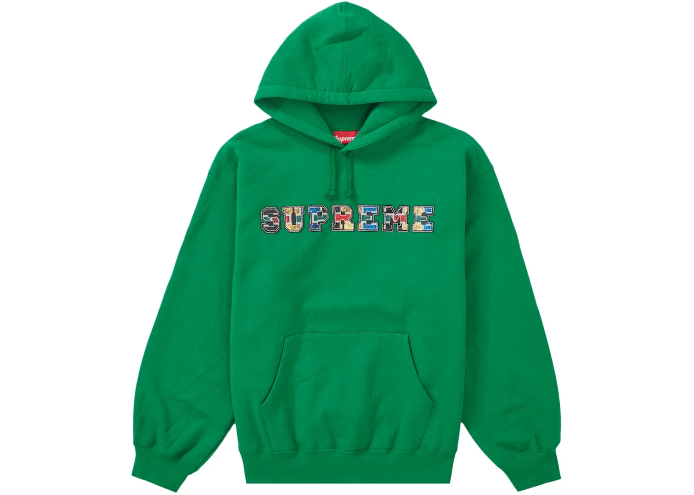 Supreme Collegiate Patchwork Leather Hooded Sweatshirt Green - 1