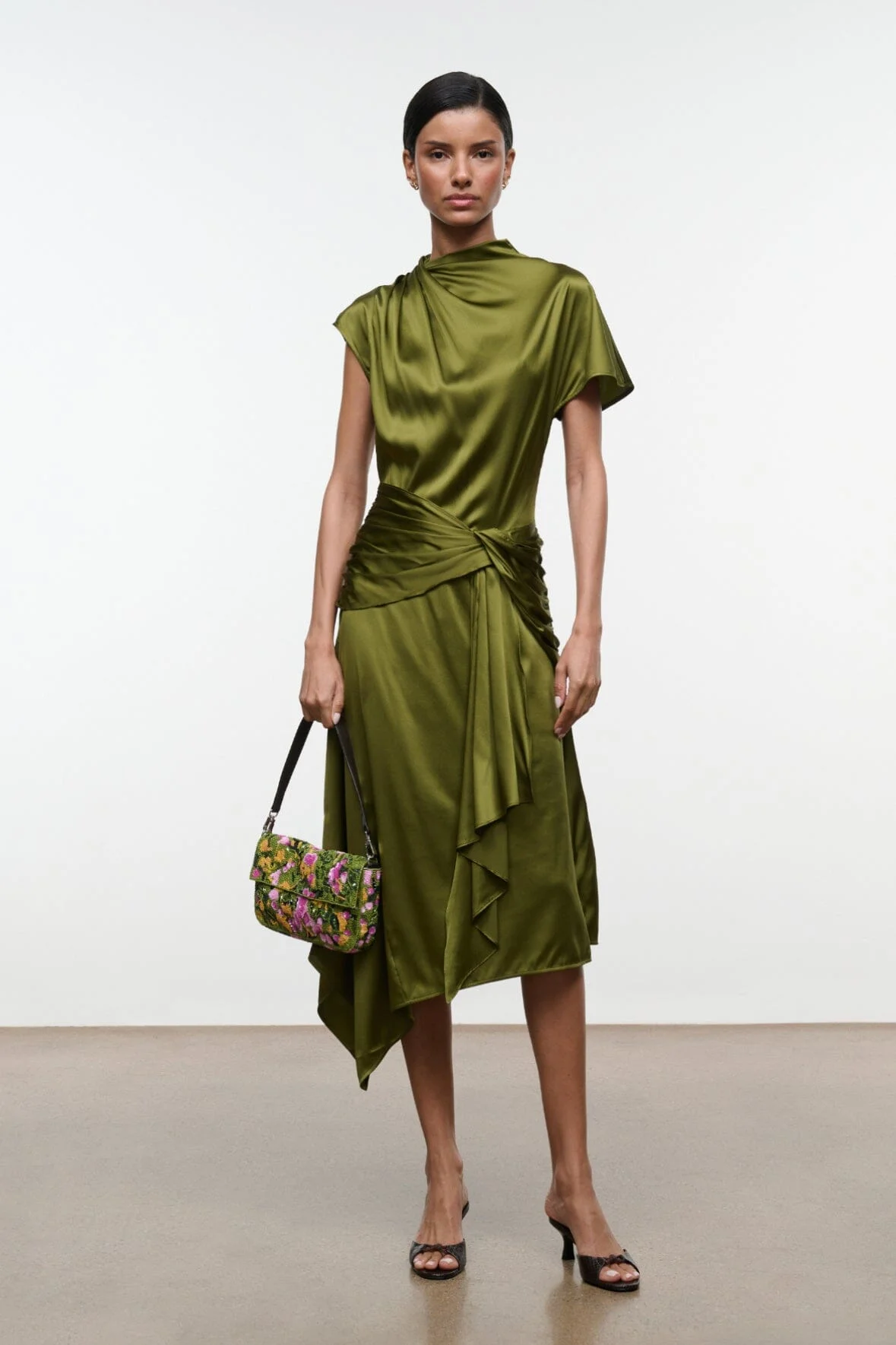 STAUD DAVINA SILK DRESS PEAR - 1
