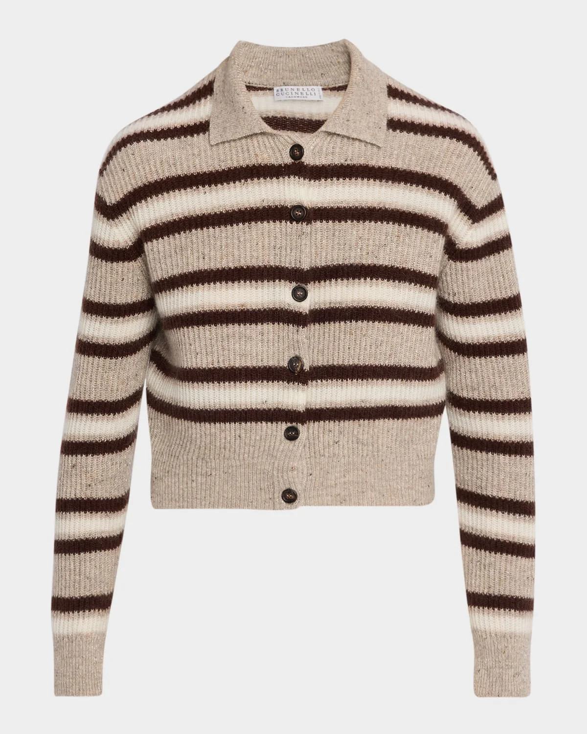 Cashmere-Blend Striped Collared Cardigan - 1