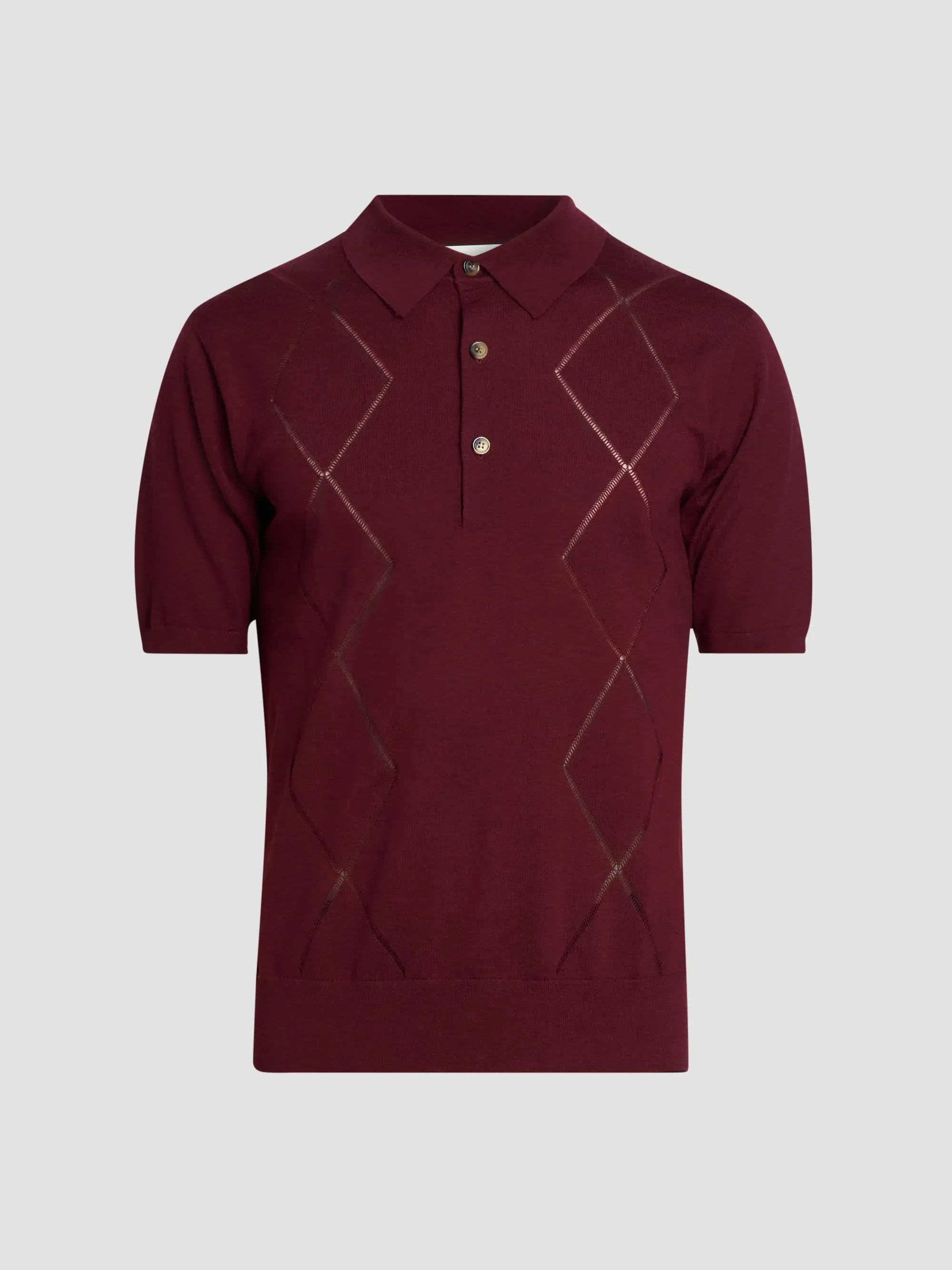 Men's Argyle Cotton Polo Shirt - Wine - 1