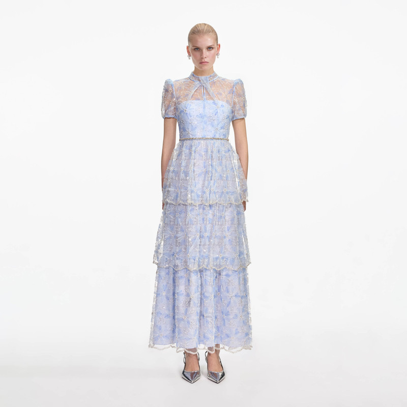 Blue Beaded Sequin Lace Maxi Dress 1