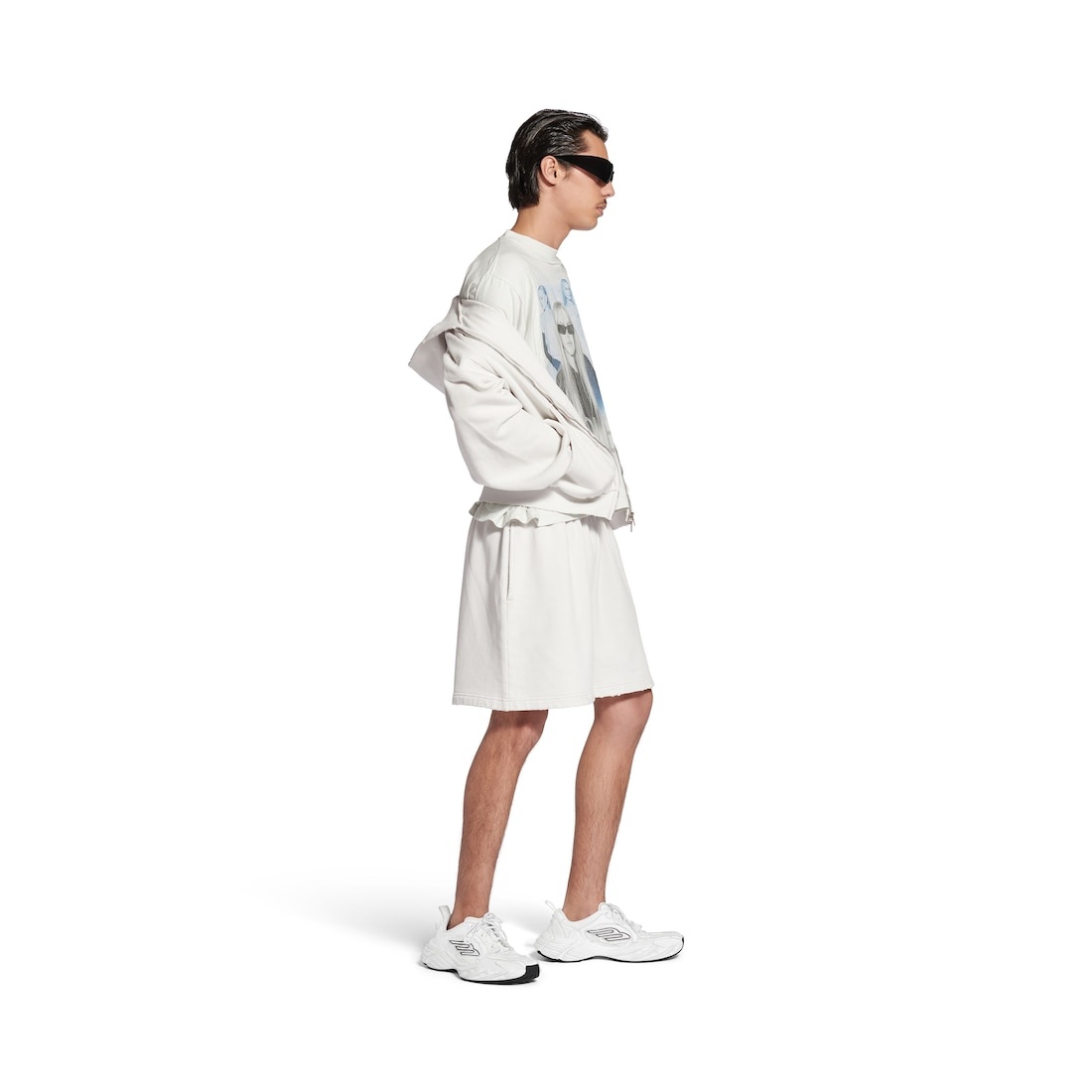 Men's Balenciaga Back Shorts in Dirty White/blue - 3