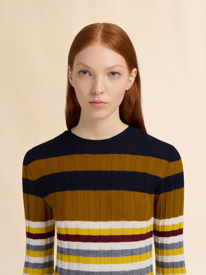 YELLOW WOOL SWEATER WITH MIXED STRIPES - 4