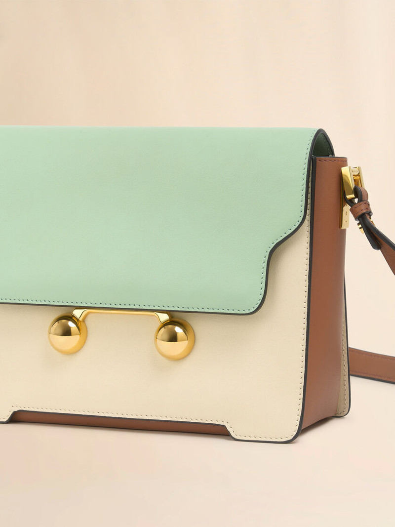 GREEN CREAM E BROWN LEATHER TRUNKAROO MEDIUM SHOULDER BAG 5