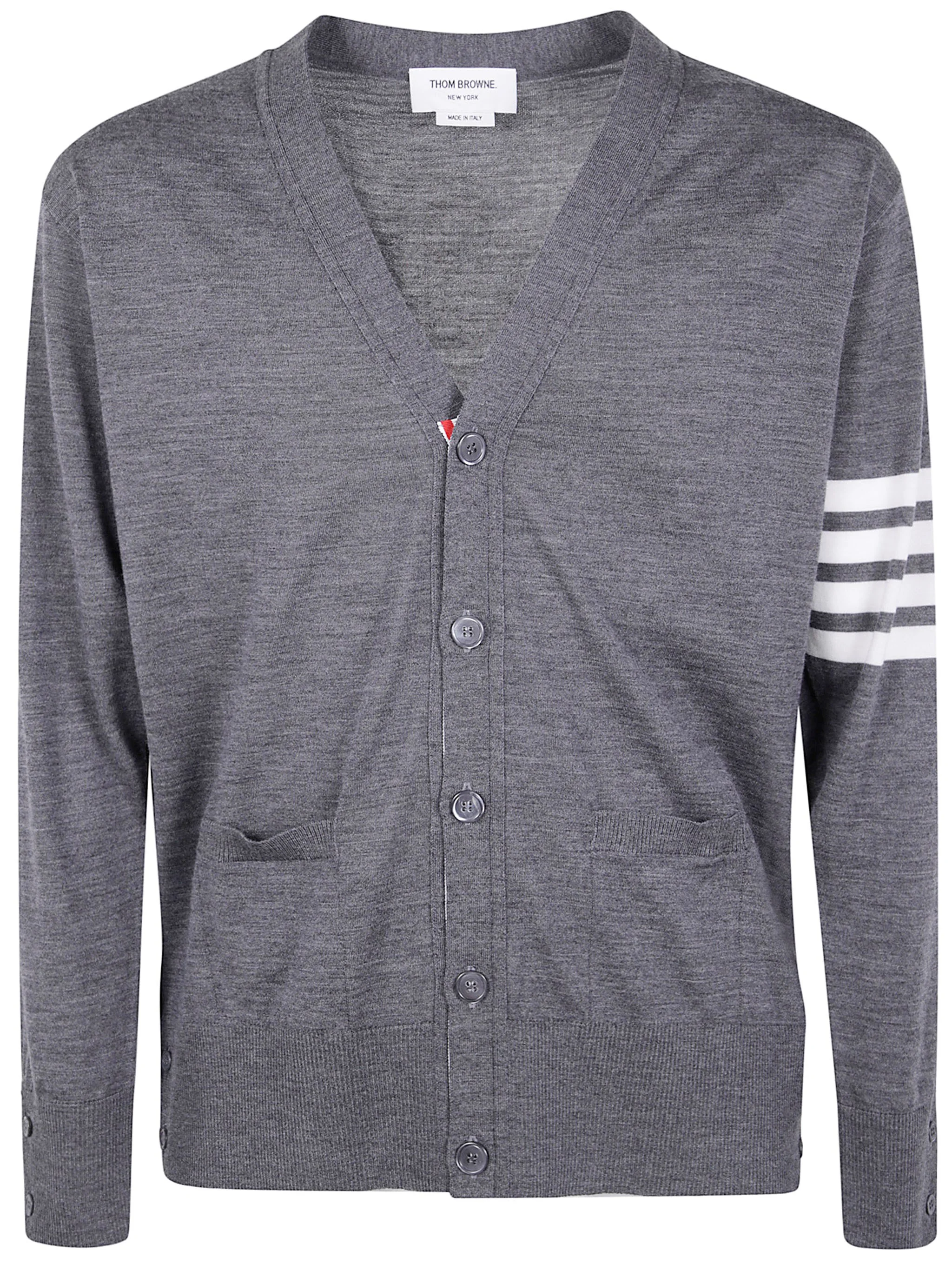 Classic V Neck Cardigan In Fine Merino Wool With 4 Bar Str - 1