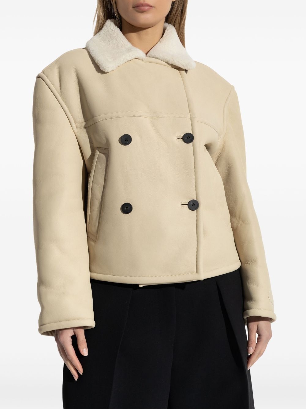 double-breasted shearling jacket - 3