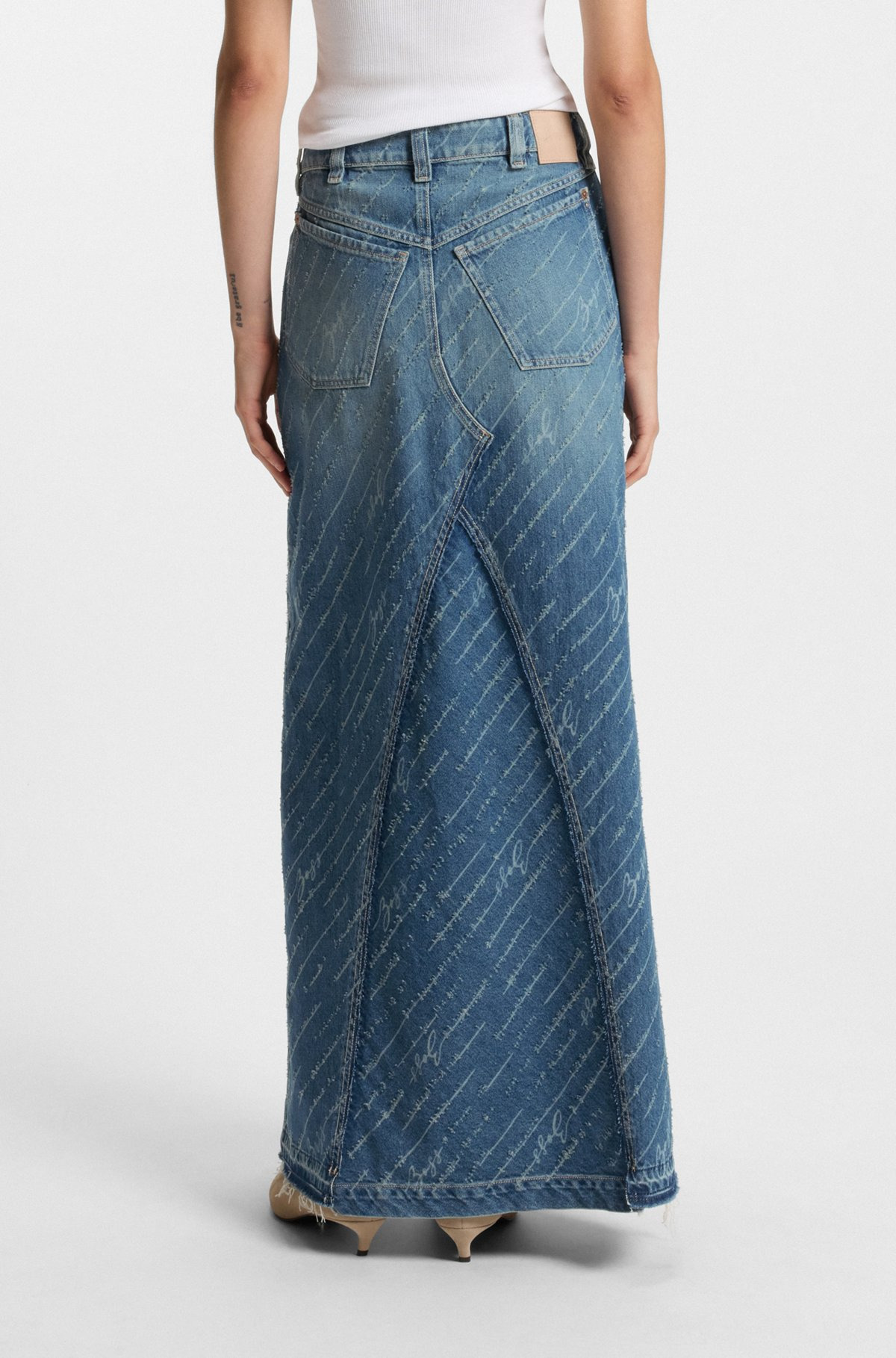 DENIM SKIRT WITH LOGO PINSTRIPE PATTERN AND FRONT SLIT - 4
