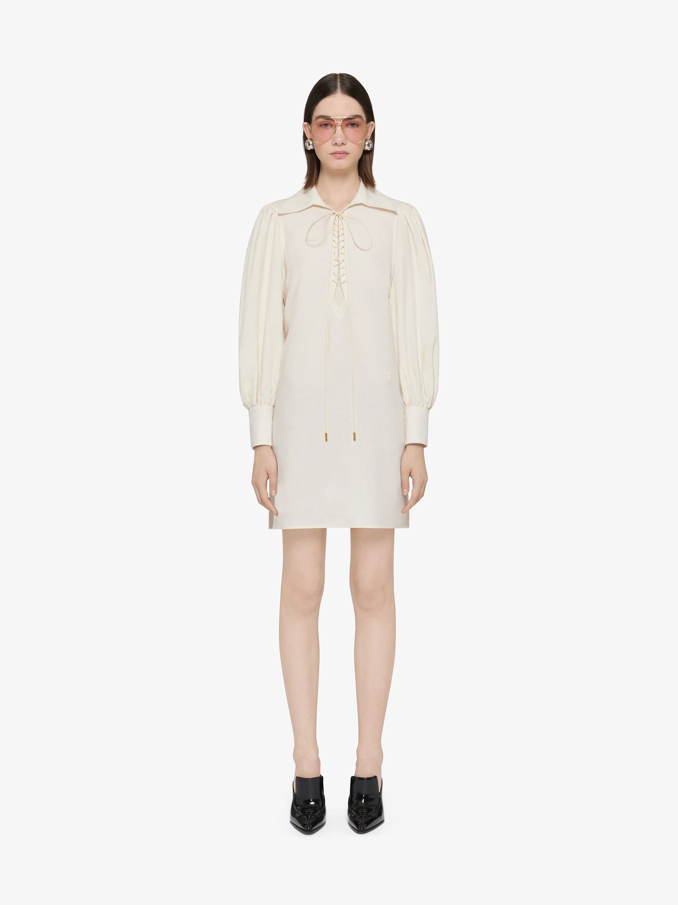 SHIRT DRESS IN LINEN WITH LACES AND 4G EMBROIDERY - 2
