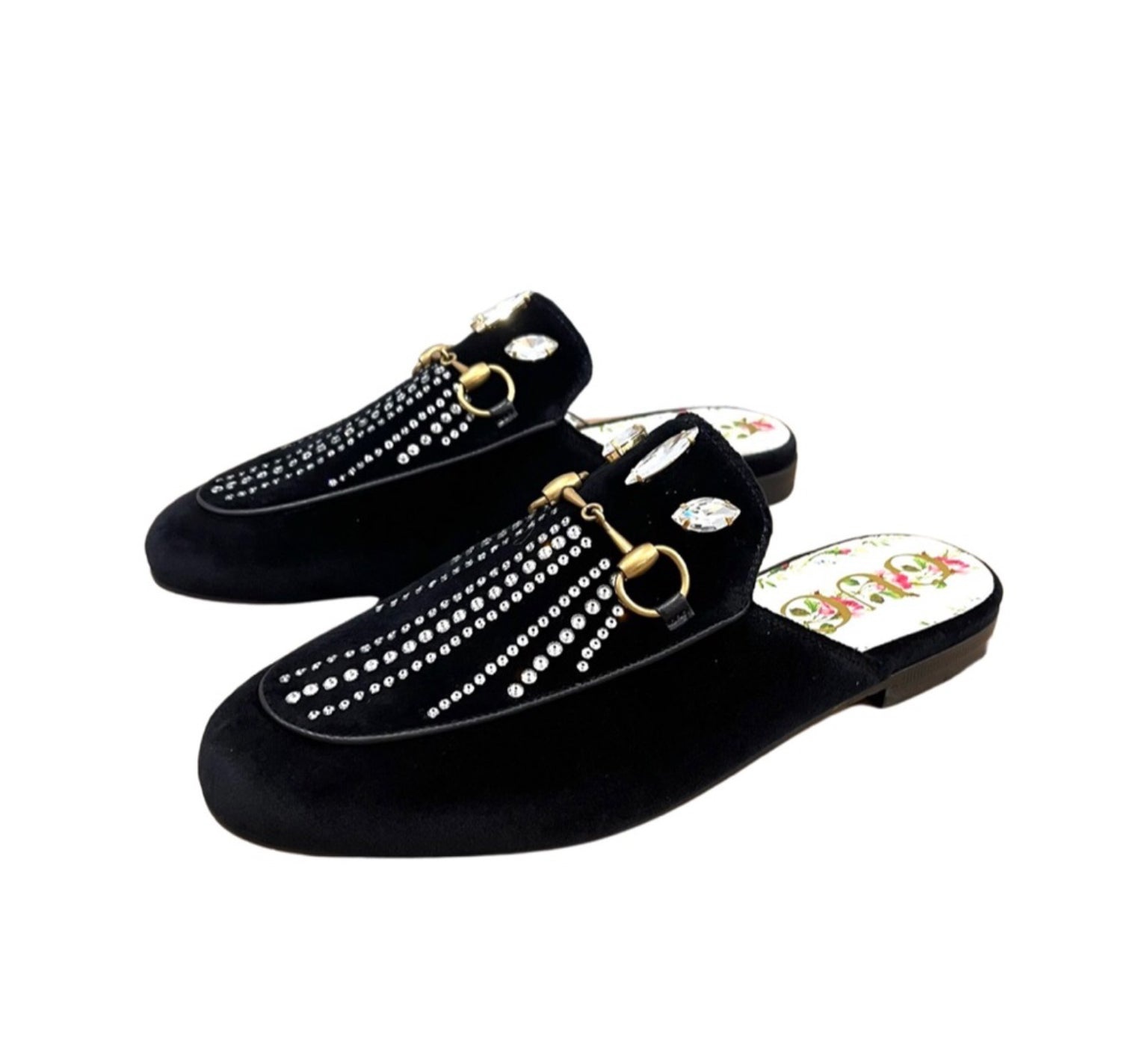 Gucci Horsebit Princetown Crystal Embellished Velvet Slippers - 3