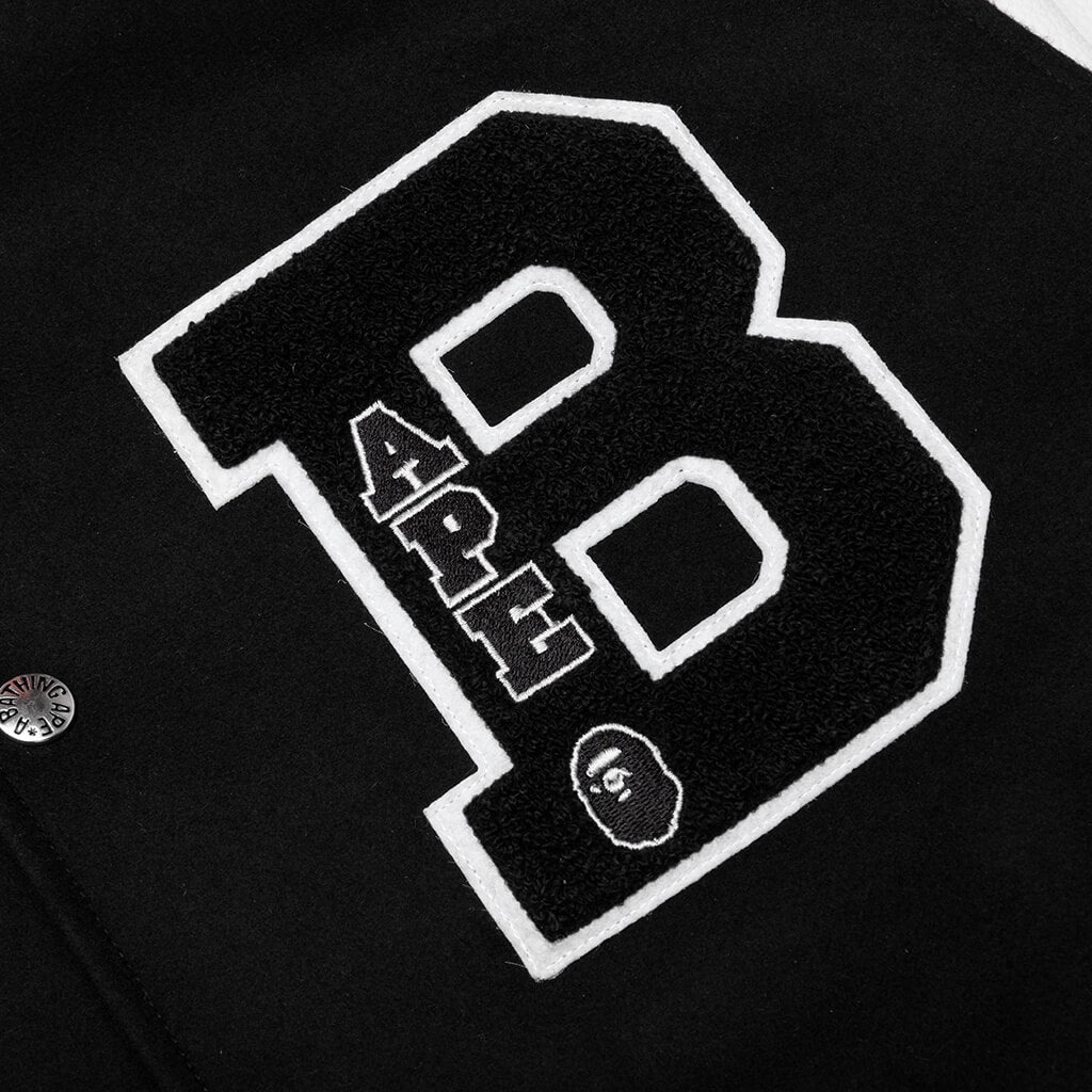 EMBROIDERY VARSITY JACKET - BLACK - 3