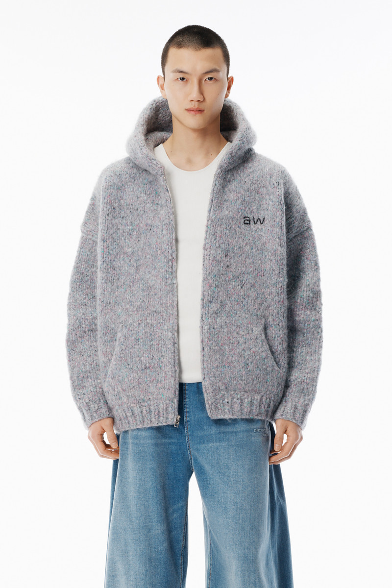 Grey Oversized Crewneck Hoodie with Hand-Crochet Logo 2