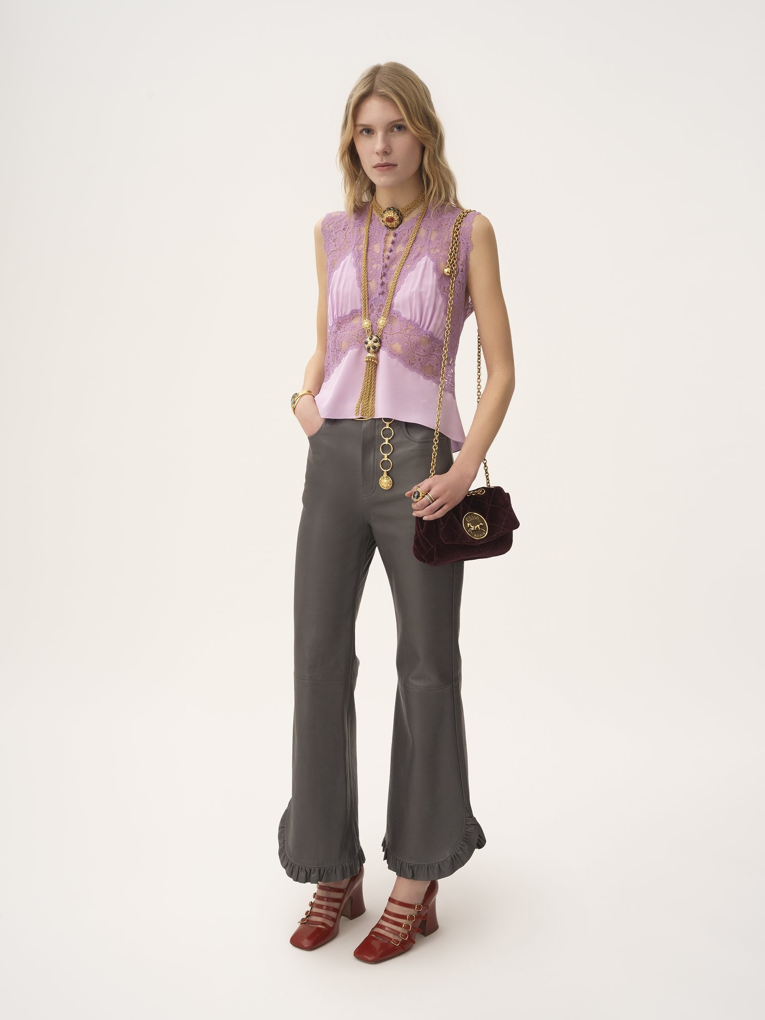 RUFFLED FLARED PANTS IN LEATHER - 3