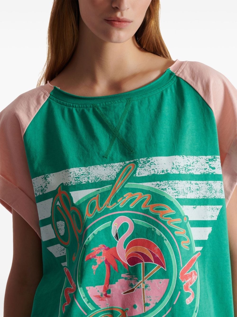 flamingo-print cotton T-shirt - 7