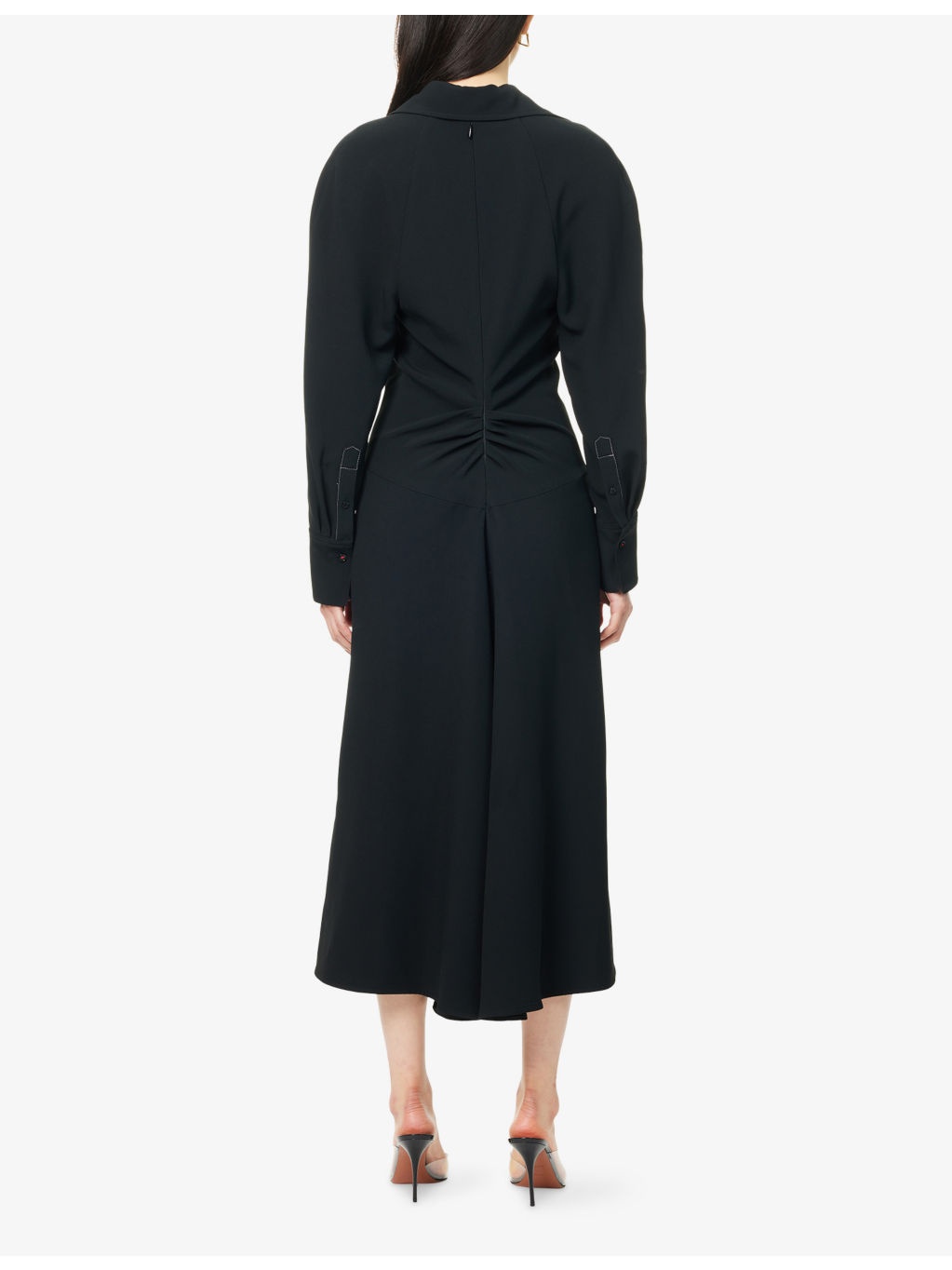 Polo-Collar Ruched Stretch-Woven Midi Dress - 4